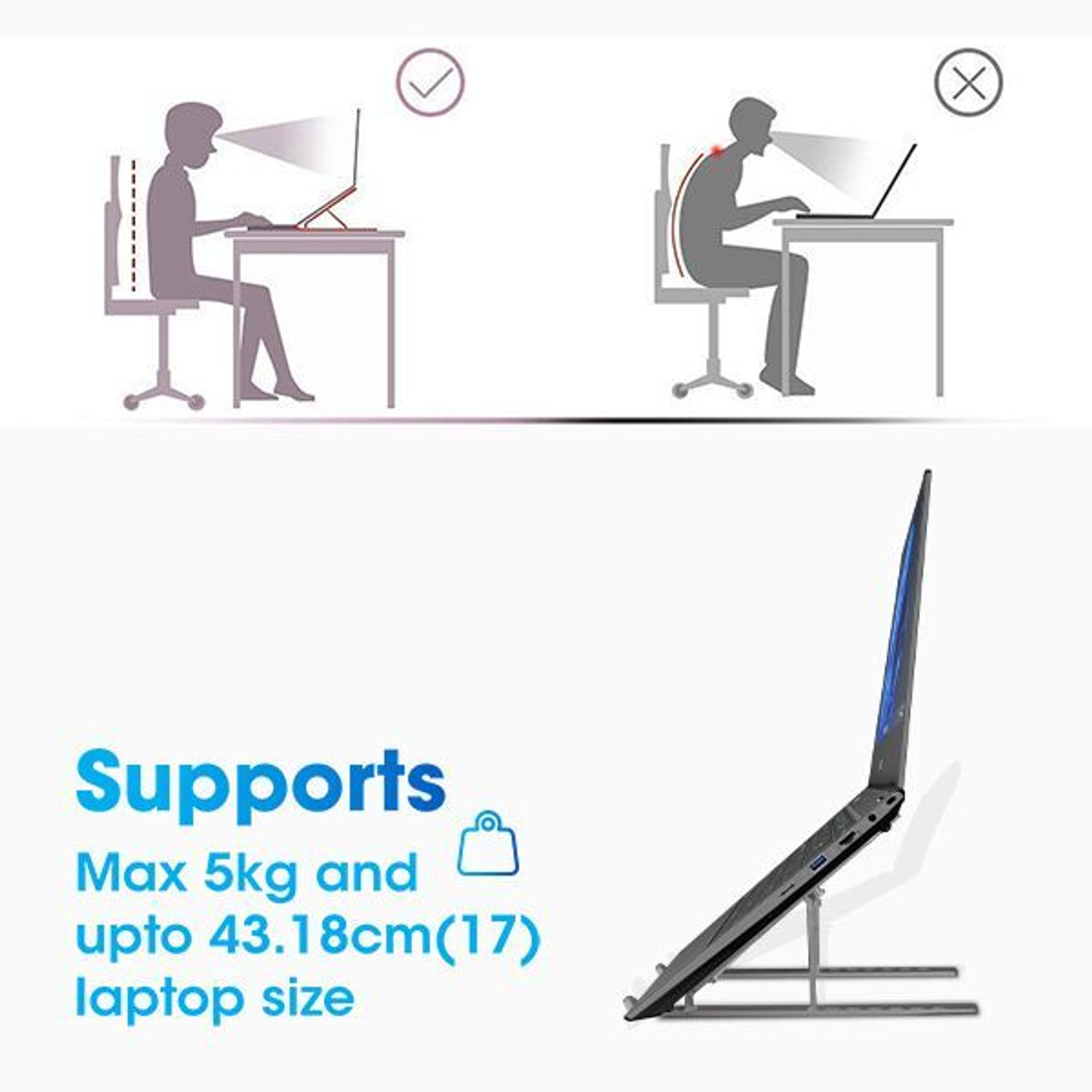 Image of FALMAGU ZEB-NS2000 Aluminium Laptop Stand with Adjustable Height Compatible with 40 - 44cm Laptops