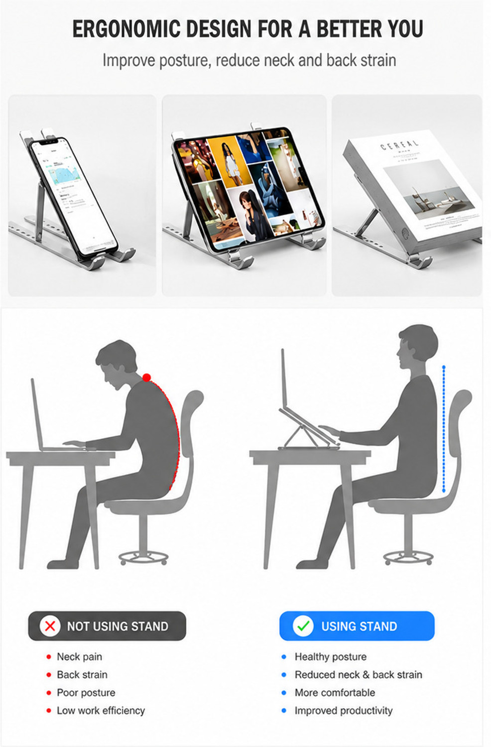 Image of Cipto Folding Height Adjustable Aluminium Foldable Portable Desktop Holder Riser Aluminium Rotatable Laptop Stand with Adjustable Height Compatible with Universal Laptops