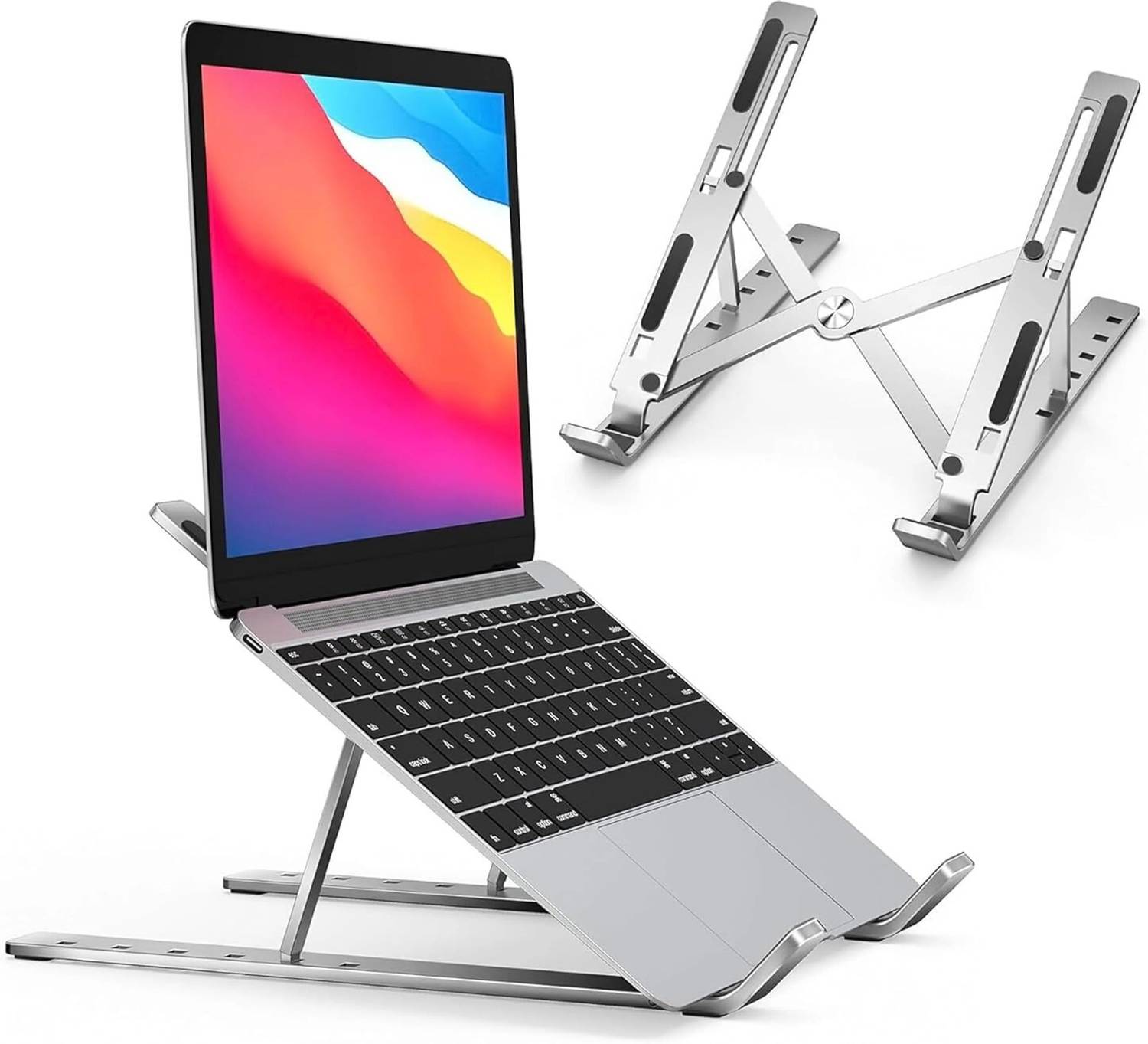 VANZARA Universal Aluminium Laptop Stand with Ventilated Cooling Design K121 Premium Laptop Stand Ergonomic Foldable Cooling Riser with Anti-Slip Pads D121 Aluminium Rotatable Laptop Stand with Adjustable Height Compatible with Universal Laptops