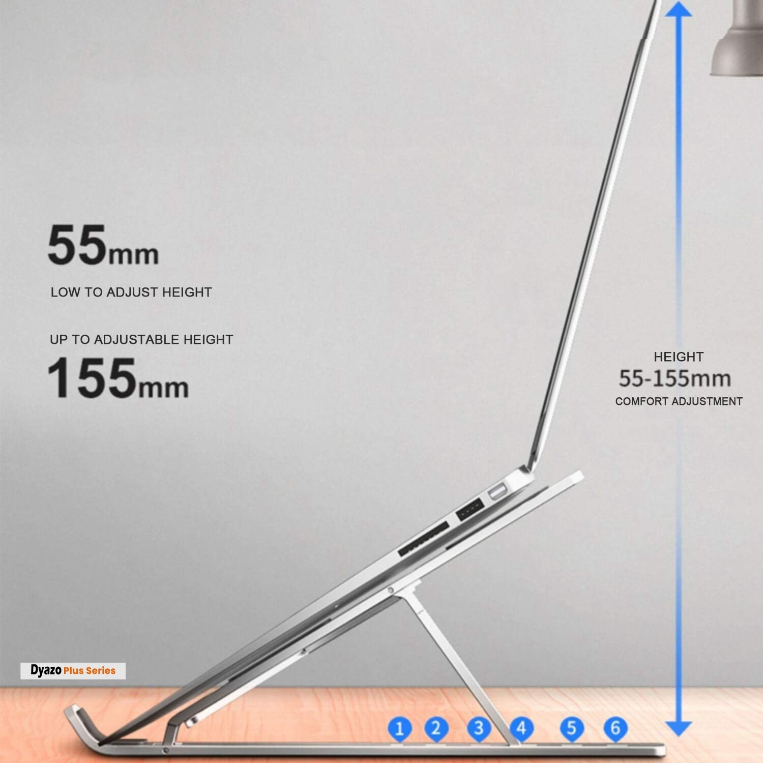 Image of Dyazo Plus 6 Angles Laptop Stand Holder Ergonomic Foldable and Portable Tabletop Aluminium Desk Stand Laptop Stand with Adjustable Height Compatible with Universal Laptops