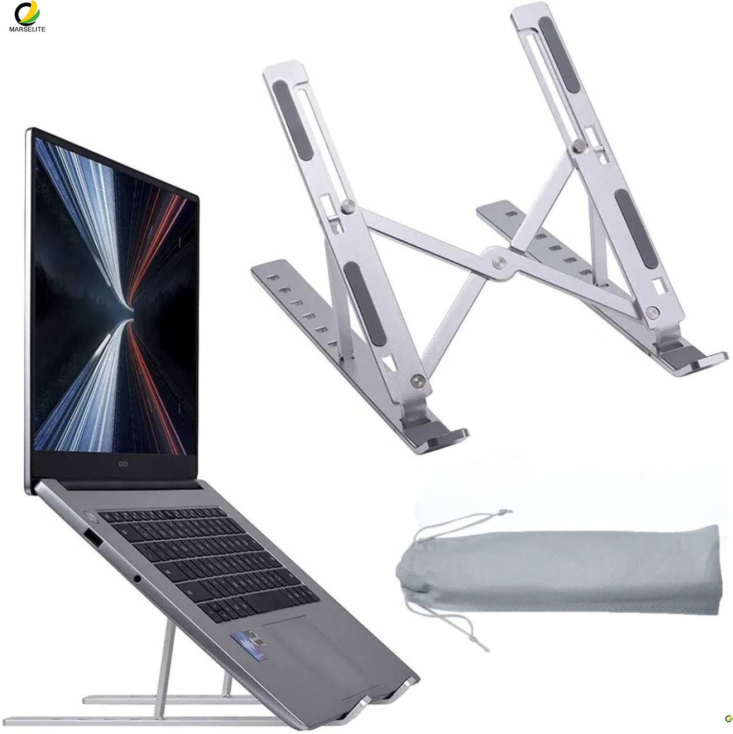 MARSELITE Adjustable Laptop Stand Anti Slip Portable Design MARS-STD20 Aluminium Laptop Stand with Adjustable Height Compatible with 26 - 35 cm Laptops