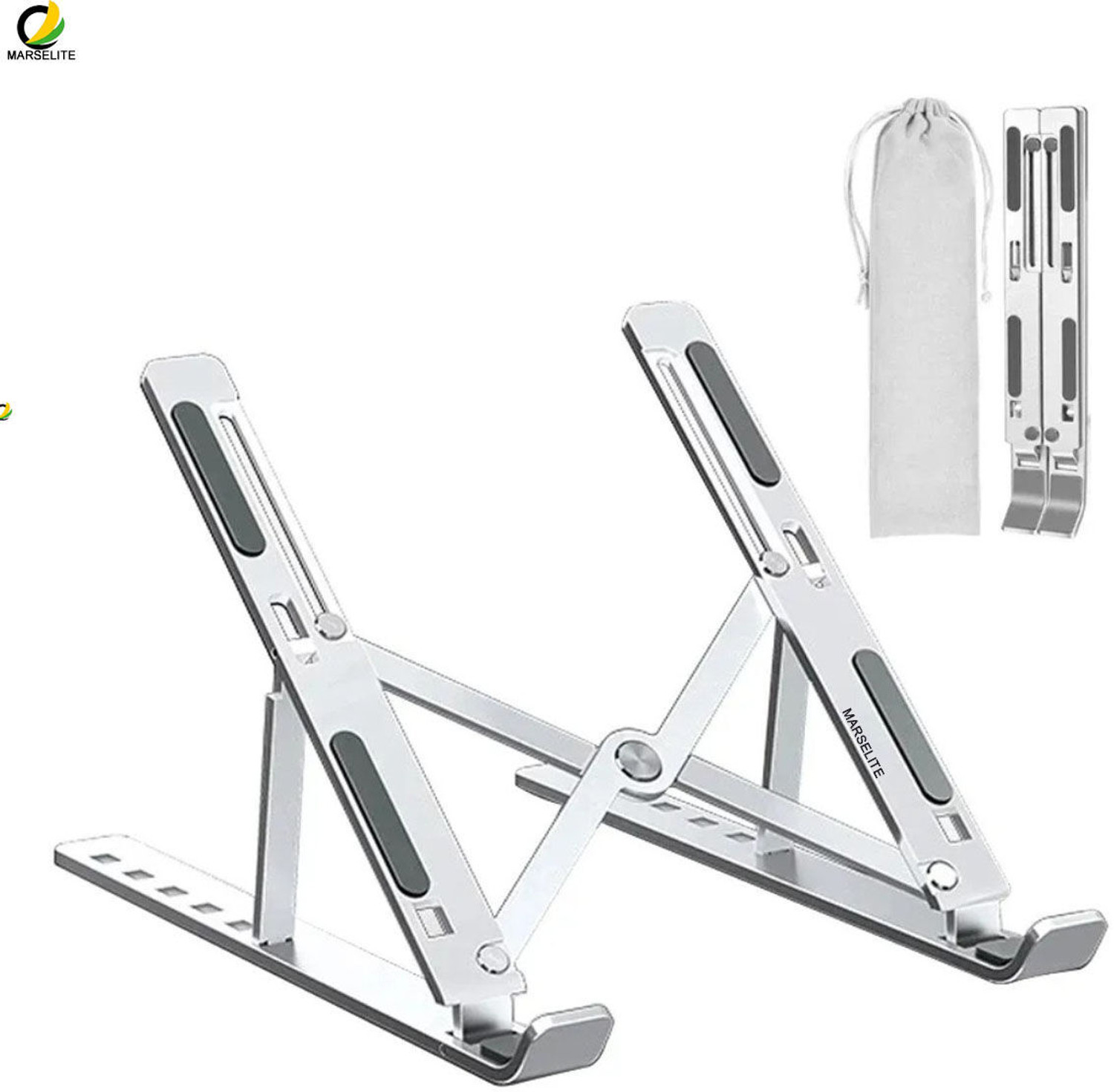 Image of MARSELITE Adjustable Laptop Stand for Desk Lightweight Portable MARS-STAND 15 Aluminium Desk Stand Laptop Stand with Adjustable Height Compatible with 26 - 35 cm Laptops