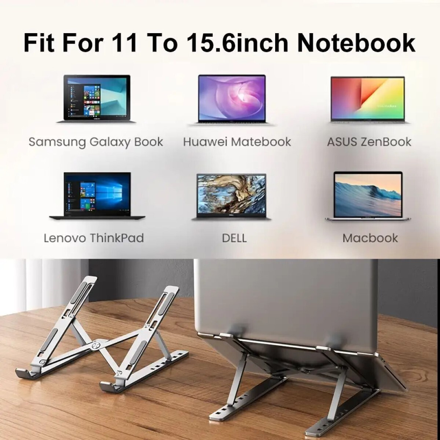 Image of Frodiox Aluminum 6 Adjustable Foldable Portable Laptop Stand Desktop Tablet Stand FR21 Aluminium Laptop Stand with Adjustable Height Compatible with Universal Laptops