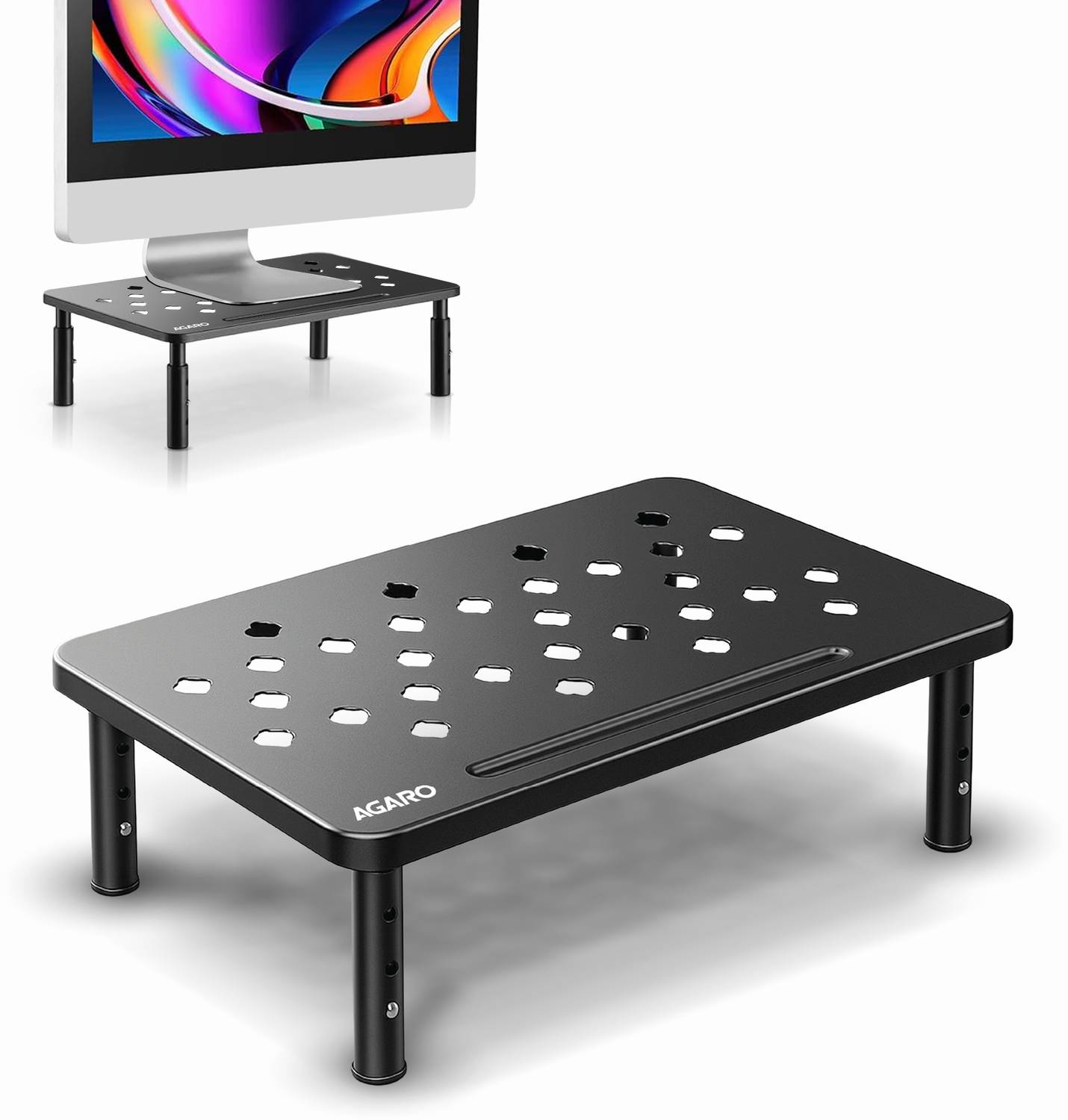 AGARO Monitor Stand for Desk, Laptop Stand & PC Riser, 3-Level Height Adjustable Compatible with 24”, 27”, 29” & 32” Monitors, Laptop, CPU, Printer Steel Rotatable Laptop Stand with Adjustable Height Compatible with 26 - 35 cm Laptops