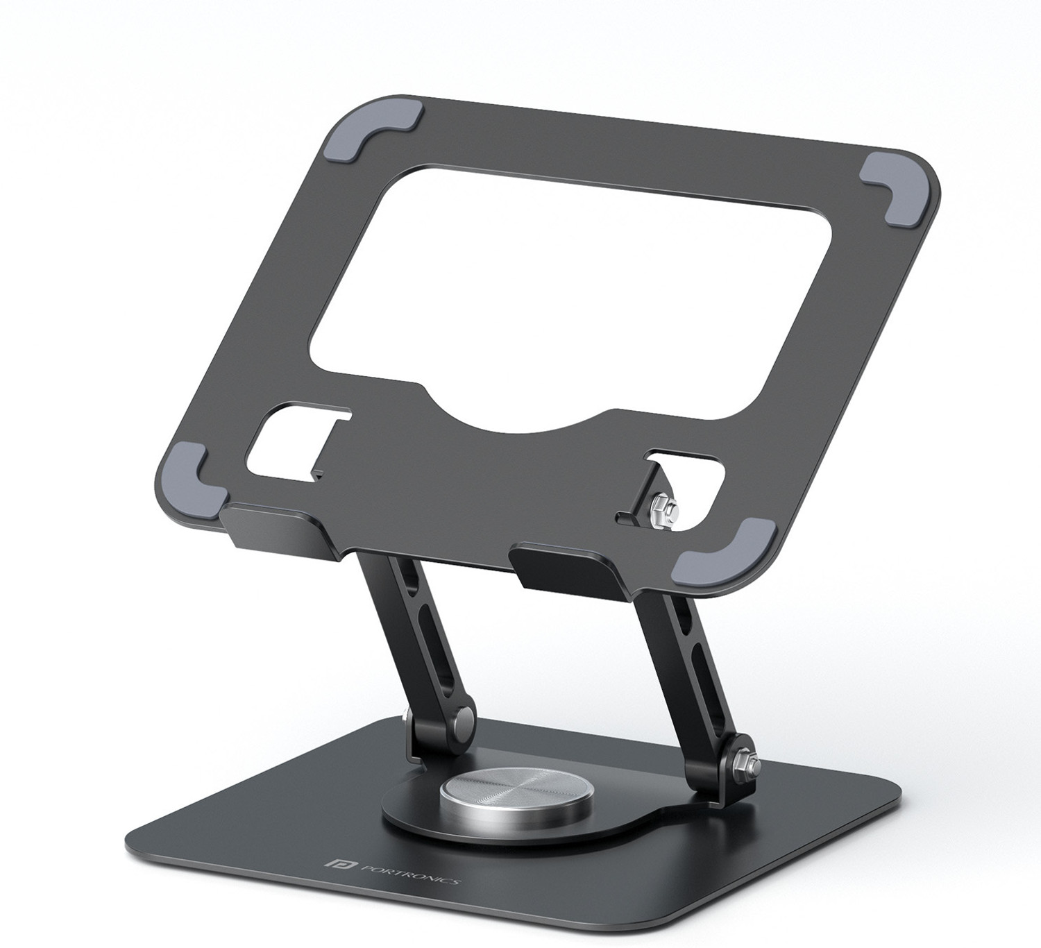Image of Portronics My Buddy A1 Tablet Stand with 360 Rotation,Foldable,Adjustable,Improves Airflow POR-3105 Iron Desk Stand Rotatable Laptop Stand with Adjustable Height Compatible with Universal Laptops