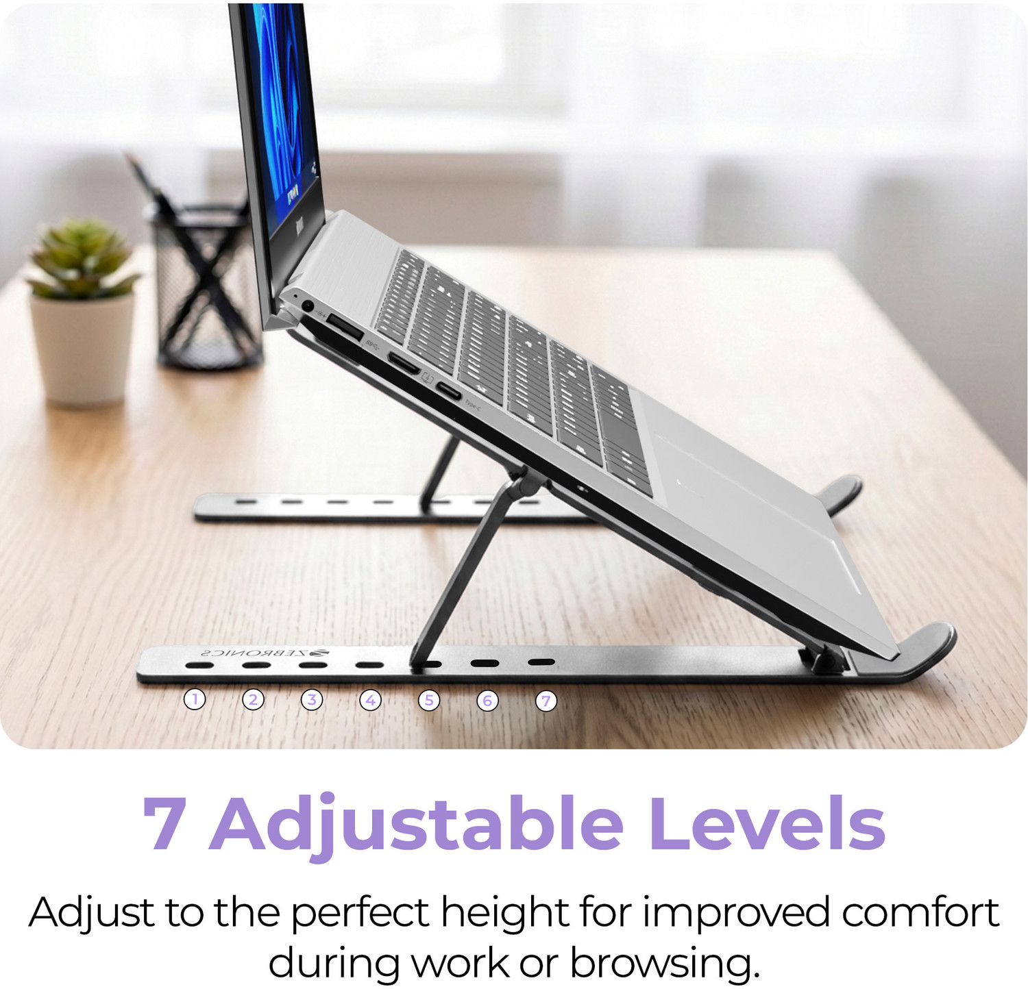Image of ZEBRONICS ZEB-NS2000 PLUS Aluminium Laptop Stand with Adjustable Height Compatible with 40 - 44cm Laptops