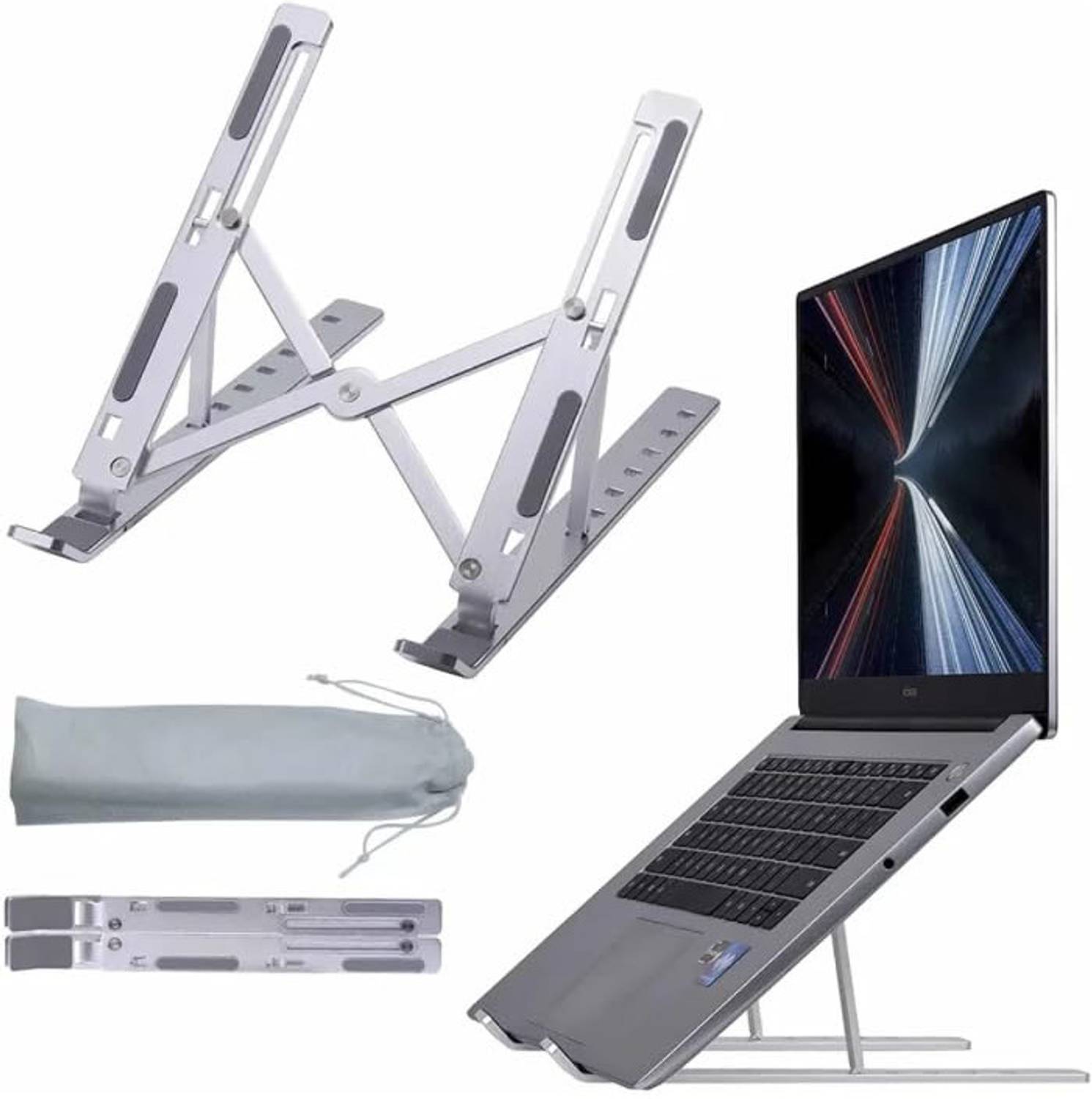 Arceus Portable Aluminium Laptop Stand with Adjustable Angle, Lightweight D338 Adjustable Aluminium Laptop Stand for Office, Work from Home and Study J338 Aluminium Rotatable Laptop Stand with Adjustable Height Compatible with Universal Laptops