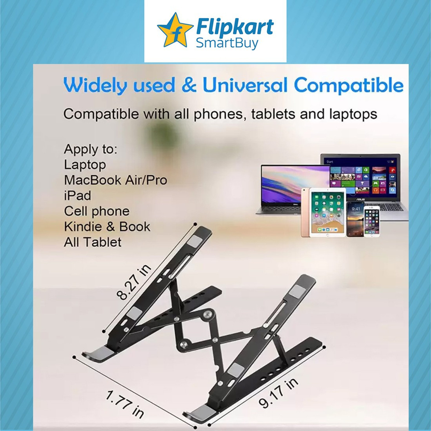 Image of Flipkart SmartBuy Laptop Stand 7 Angles Adjustable Aluminum Portable Desktop Holder Aluminium Desk Stand Laptop Stand with Adjustable Height Compatible with Universal Laptops