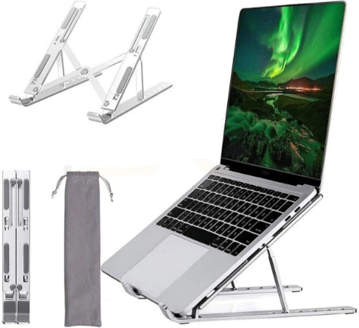 Image of Cipto Folding Height Adjustable Aluminium Foldable Portable Desktop Holder Riser Aluminium Laptop Stand with Adjustable Height Compatible with Universal Laptops