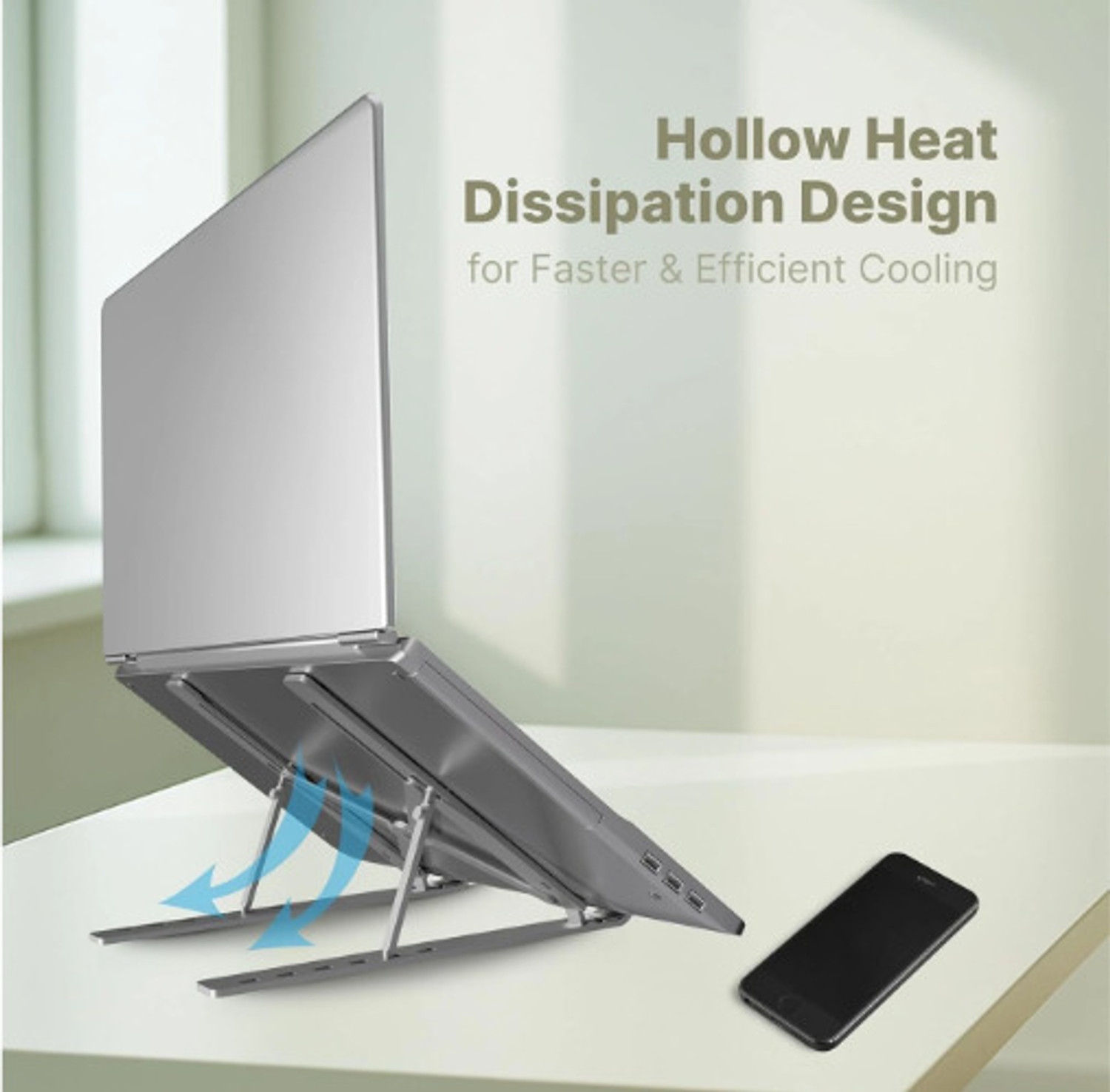 Image of Cipto Folding Height Adjustable Aluminium Foldable Portable Desktop Holder Riser Aluminium Laptop Stand with Adjustable Height Compatible with Universal Laptops