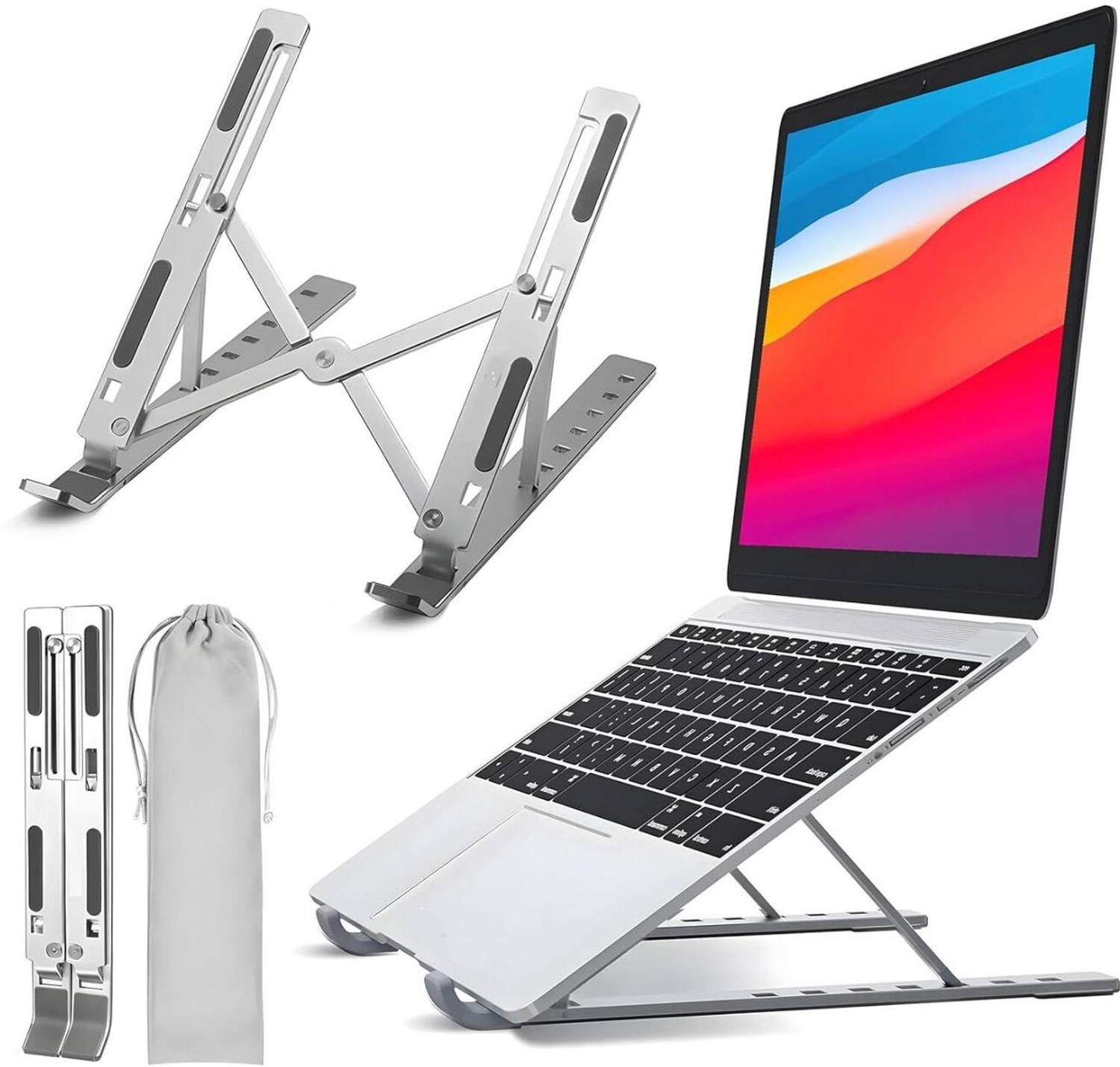 RkshoppingzonE Laptop stand Aluminium Laptop Stand, Compatible with 9-15.6 inch Laptops, 6 Angles Aluminium Laptop Stand with Adjustable Height Compatible with 40 - 44cm Laptops