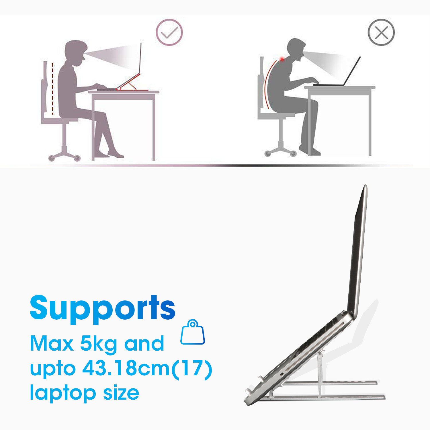 Image of ZEBRONICS ZEB-NS2000 (Silver) Aluminium Laptop Stand with Adjustable Height Compatible with 26 - 35 cm Laptops