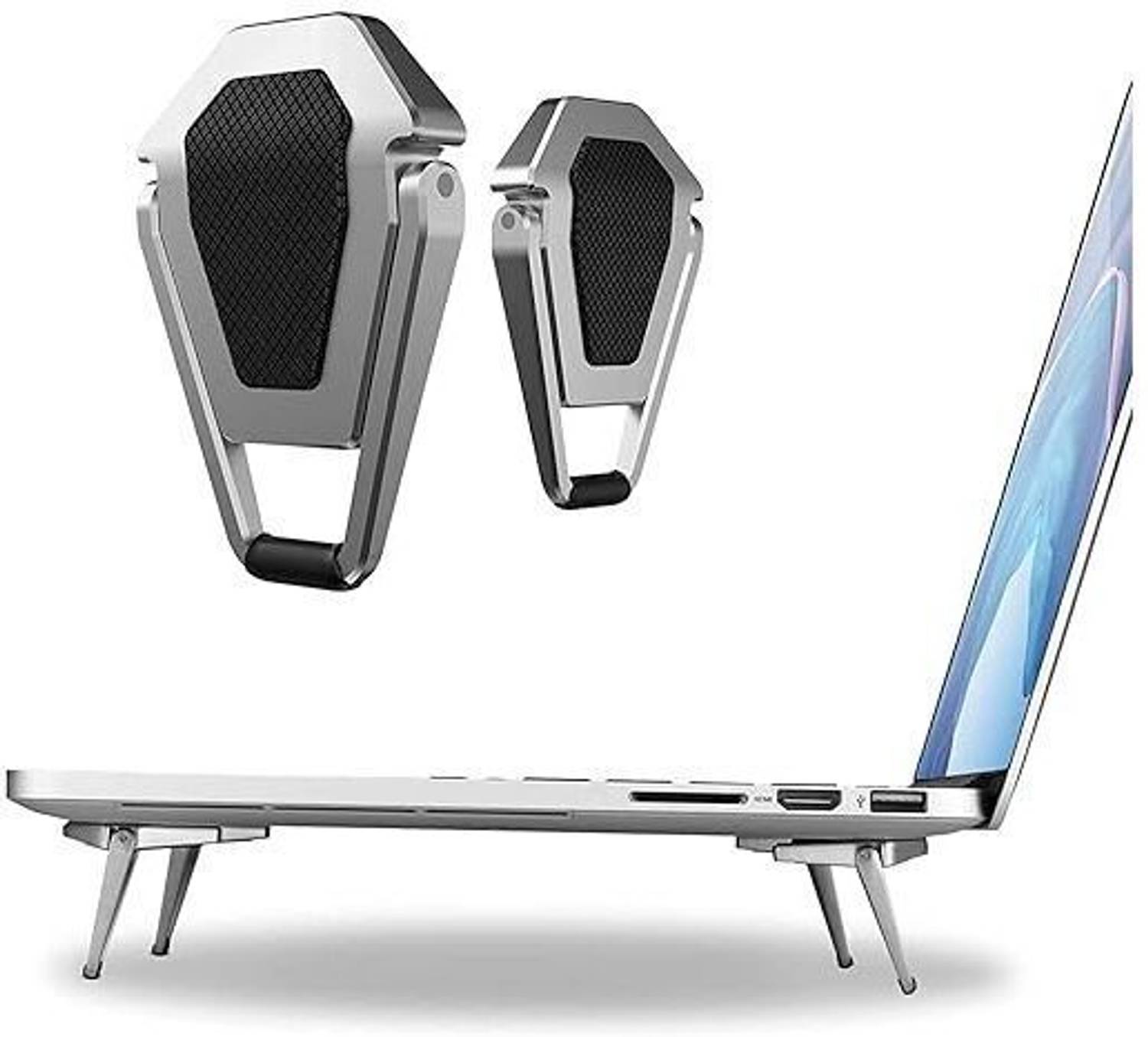 ABlue Clipper Mini Metal Laptop Stand Portable Laptop Riser For Ergonomic Cooling Mini Metal Laptop Stand Portable Laptop Riser For Ergonomic Cooling Stainless Steel Laptop Stand Compatible with Universal Laptops