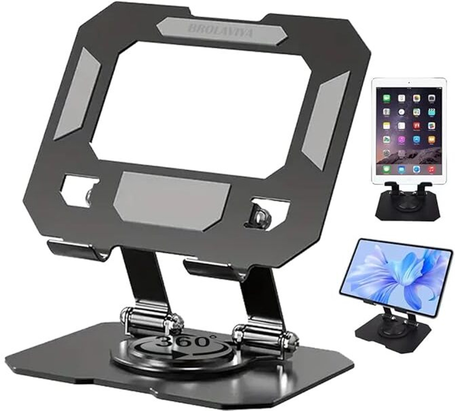 Image of RANZZER 360 Rotating Portable Aluminum Adjustable Folding Tablet Stand Holder for I Pad Aluminium Floor and Desk Stand Rotatable Laptop Stand with Adjustable Height Compatible with Universal Laptops