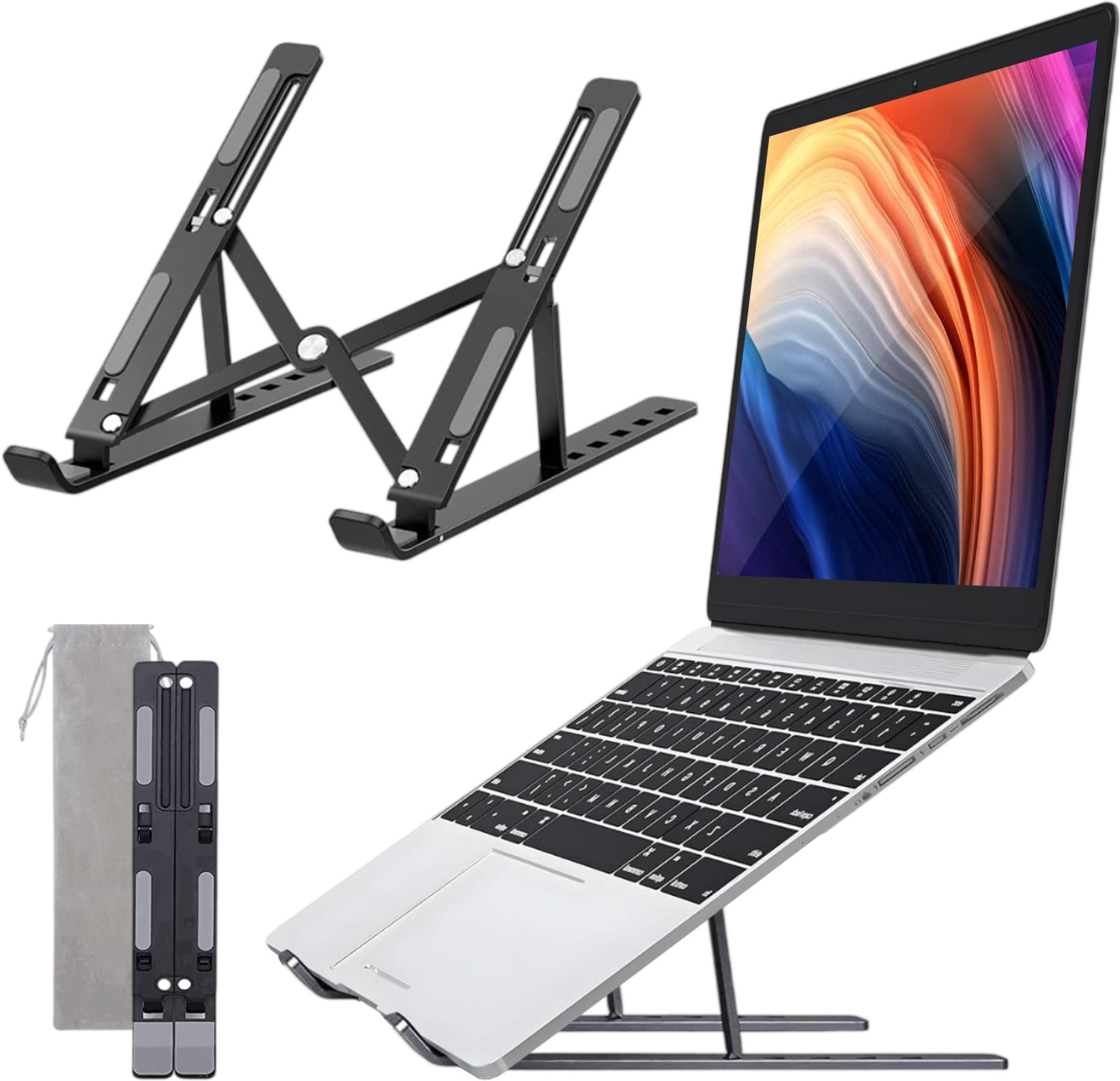 Image of Dyazo Plus 6 Angles Laptop Stand Holder Ergonomic Foldable and Portable Tabletop Aluminium Laptop Stand with Adjustable Height Compatible with Universal Laptops