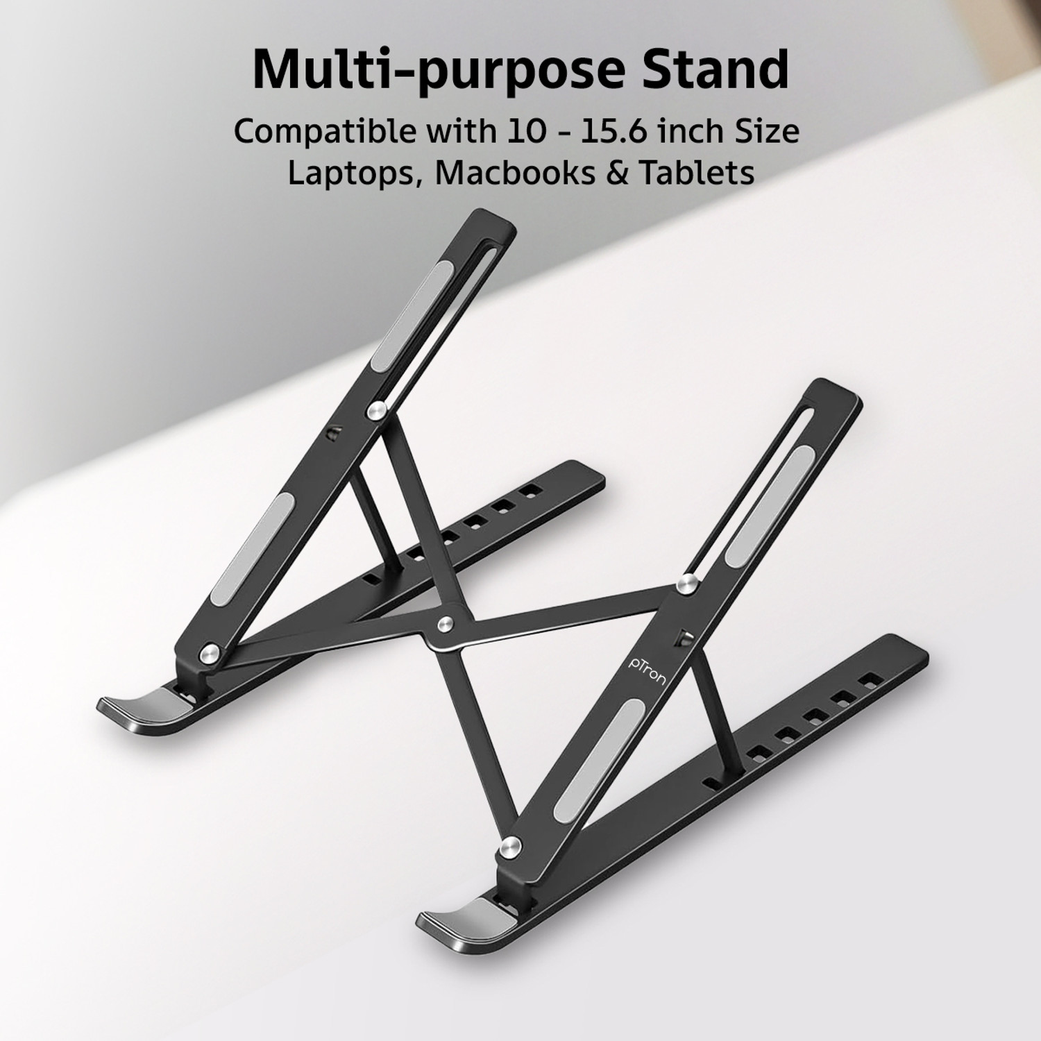 Image of pTron DeskMate M1 DeskMate M1 Aluminium Desk Stand Laptop Stand with Adjustable Height Compatible with Universal Laptops
