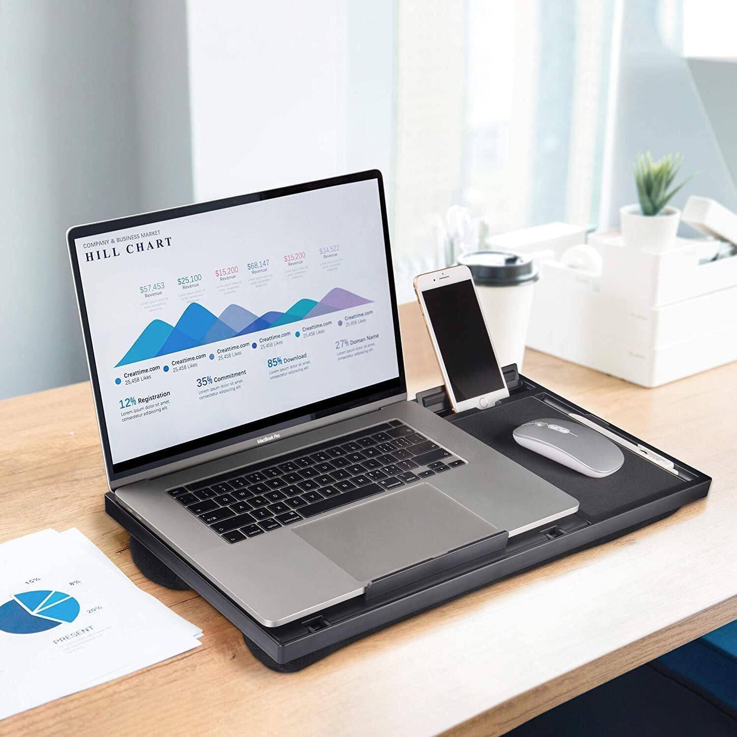 AILEXIM Adjustable Laptop/Tablet/Notebook Stand with Mouse Pad, Mobile & Pen Holder Plastic Rotatable Laptop Stand with Adjustable Height Compatible with Universal Laptops