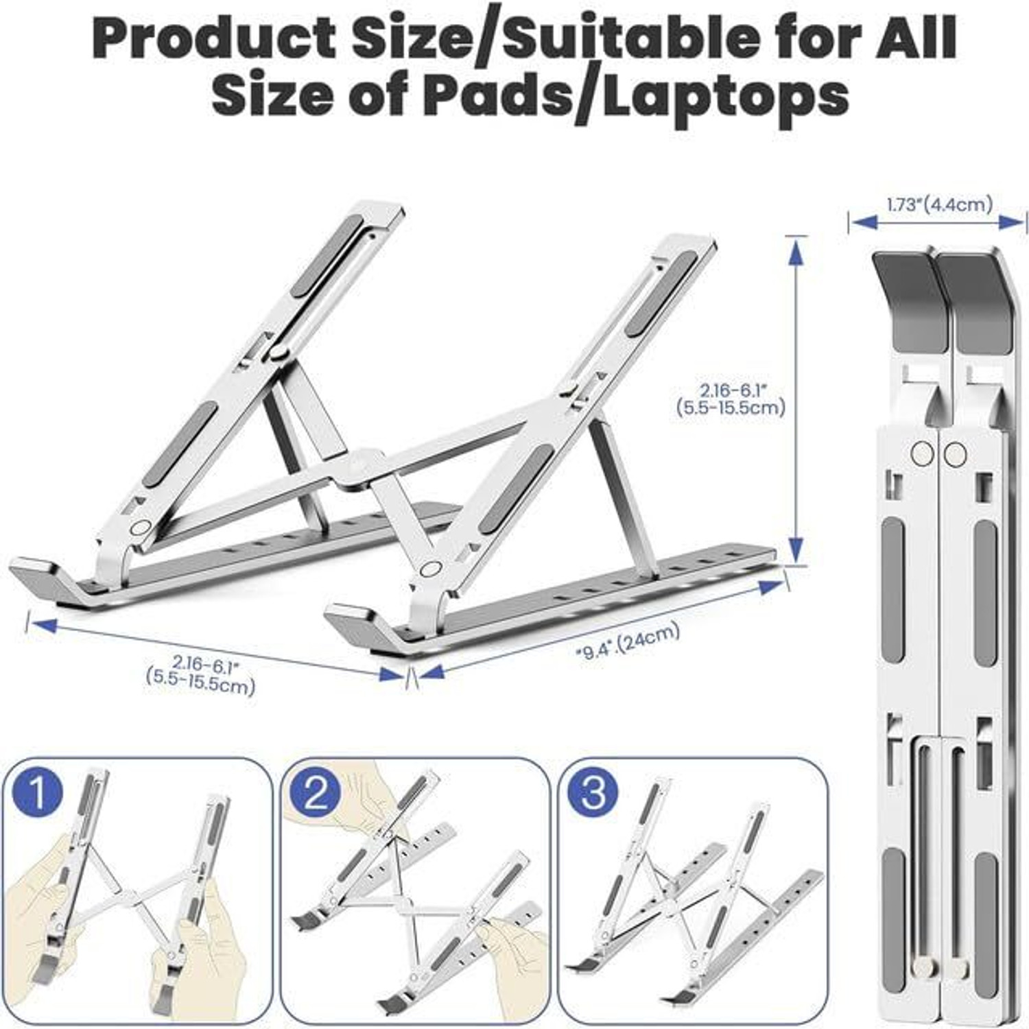 Image of Vinishq Portable Foldable Aluminum Laptop Stand with Detachable USB Cooling Fan Adjustable Height & Angle Notebook Holder Aluminium Floor and Desk Stand Laptop Stand with Adjustable Height Compatible with Universal Laptops