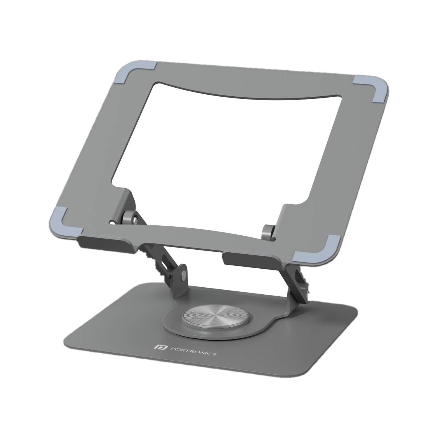 Portronics My Buddy K9 Adjustable Height - 360 Rotating Base Steel Rotatable Laptop Stand with Adjustable Height Compatible with Universal Laptops