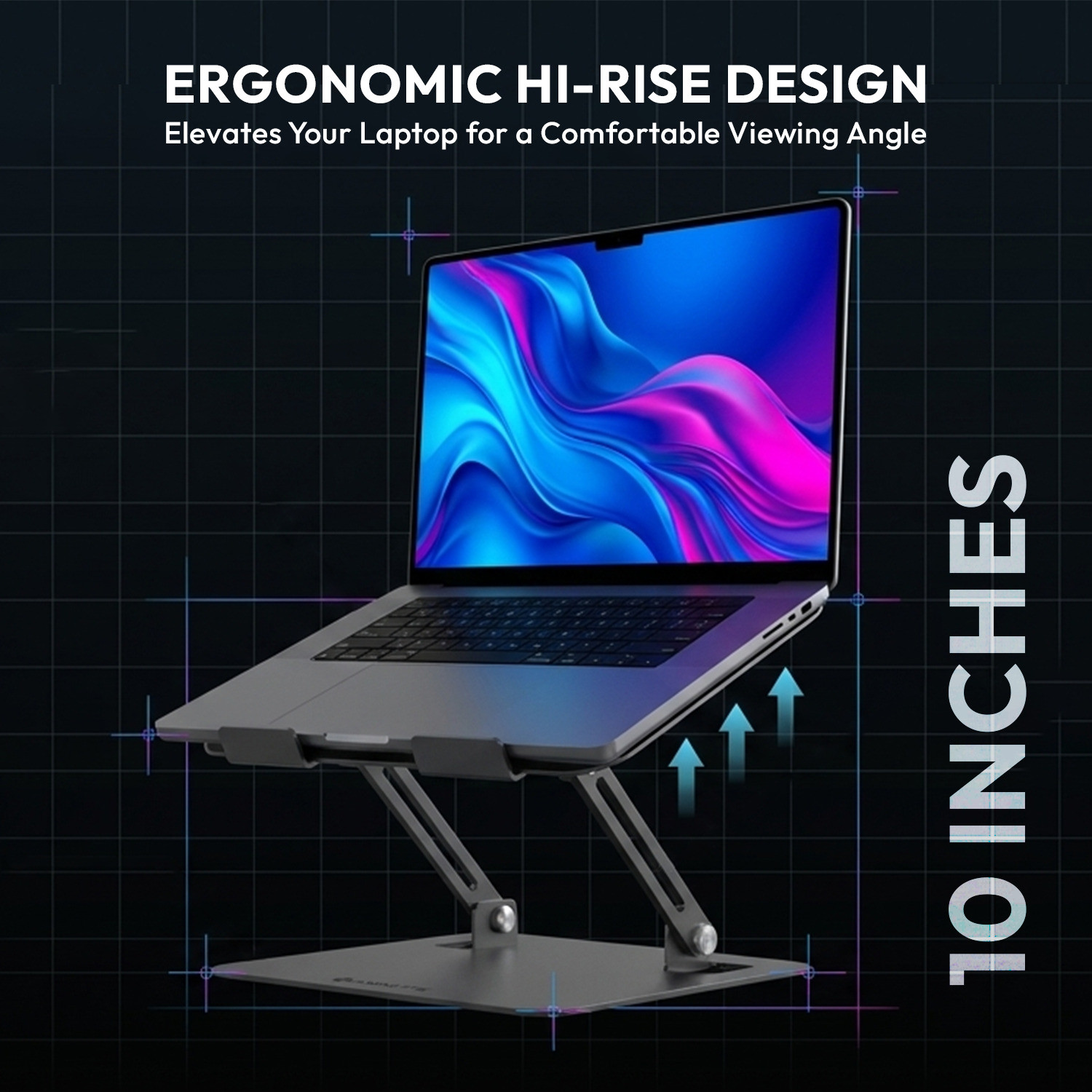 Image of AMKETTE Ergo Hi-Rise Metal Alloy, Adjustable Height and Foldable 15.6 inches Carbon Steel Laptop Stand with Adjustable Height Compatible with Universal Laptops