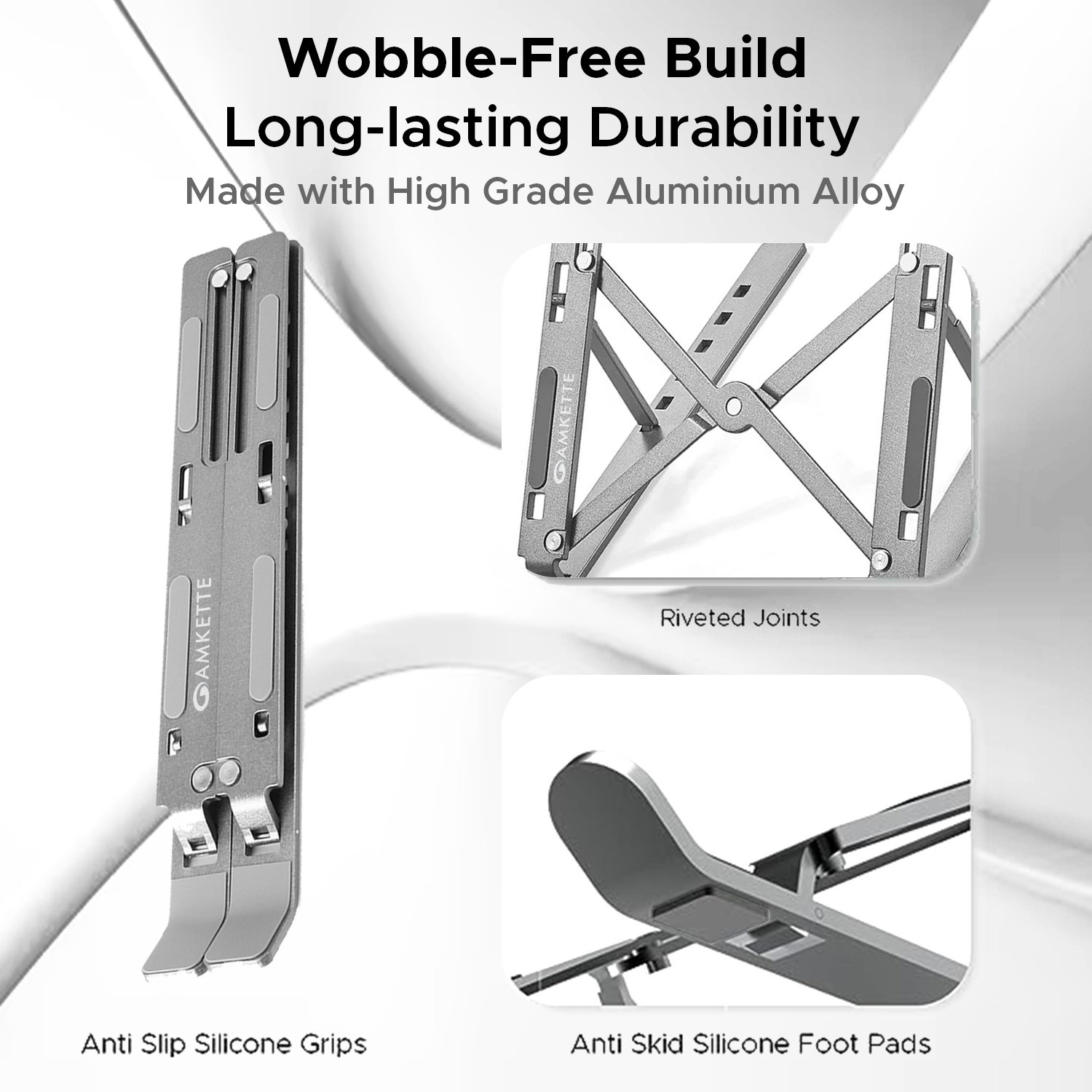 Image of AMKETTE Ergo Fold X Aluminium Alloy Portable 15.6 inches Aluminium Laptop Stand with Adjustable Height Compatible with Universal Laptops