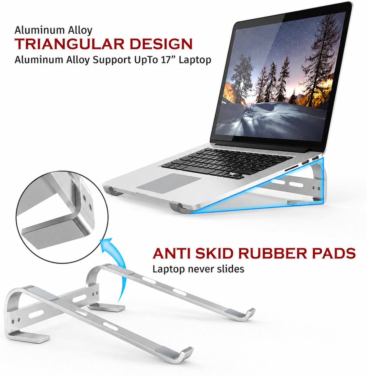Image of AMEXTRON Laptop Stand for Desk, Stainless Steel Computer Riser, Silver, 1mm Thickness Metal Laptop Stand for Desk, Computer Riser Holder, Portable Office Support Stainless Steel Laptop Stand Compatible with 36 - 39cm, 26 - 35 cm, 40 - 44cm, Universal Laptops
