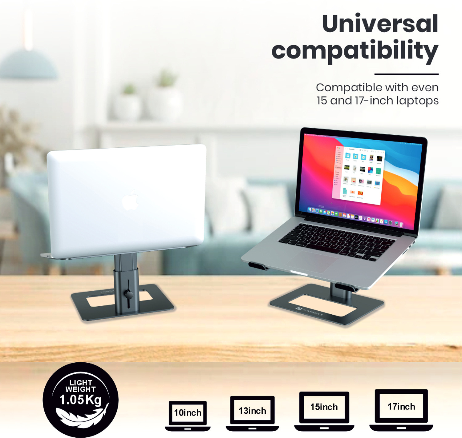 Image of Portronics My Buddy K5 Portable & Adjustable Aluminium Aluminium Laptop Stand with Adjustable Height Compatible with 26 - 35 cm, 36 - 39cm, 40 - 44cm Laptops