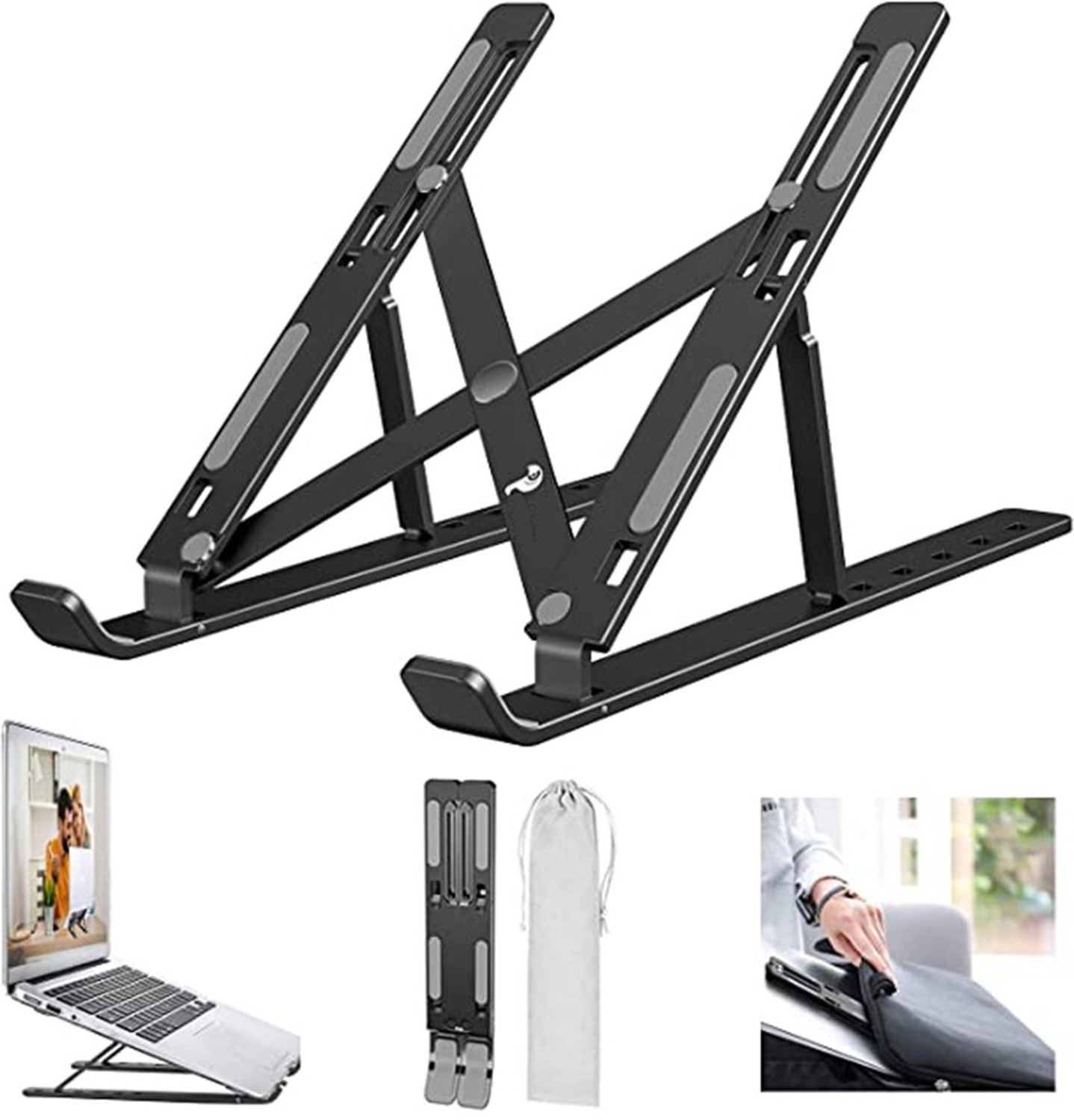 Image of Flipkart SmartBuy Laptop Stand 7 Angles Adjustable Aluminum Portable Desktop Holder Aluminium Desk Stand Laptop Stand with Adjustable Height Compatible with Universal Laptops