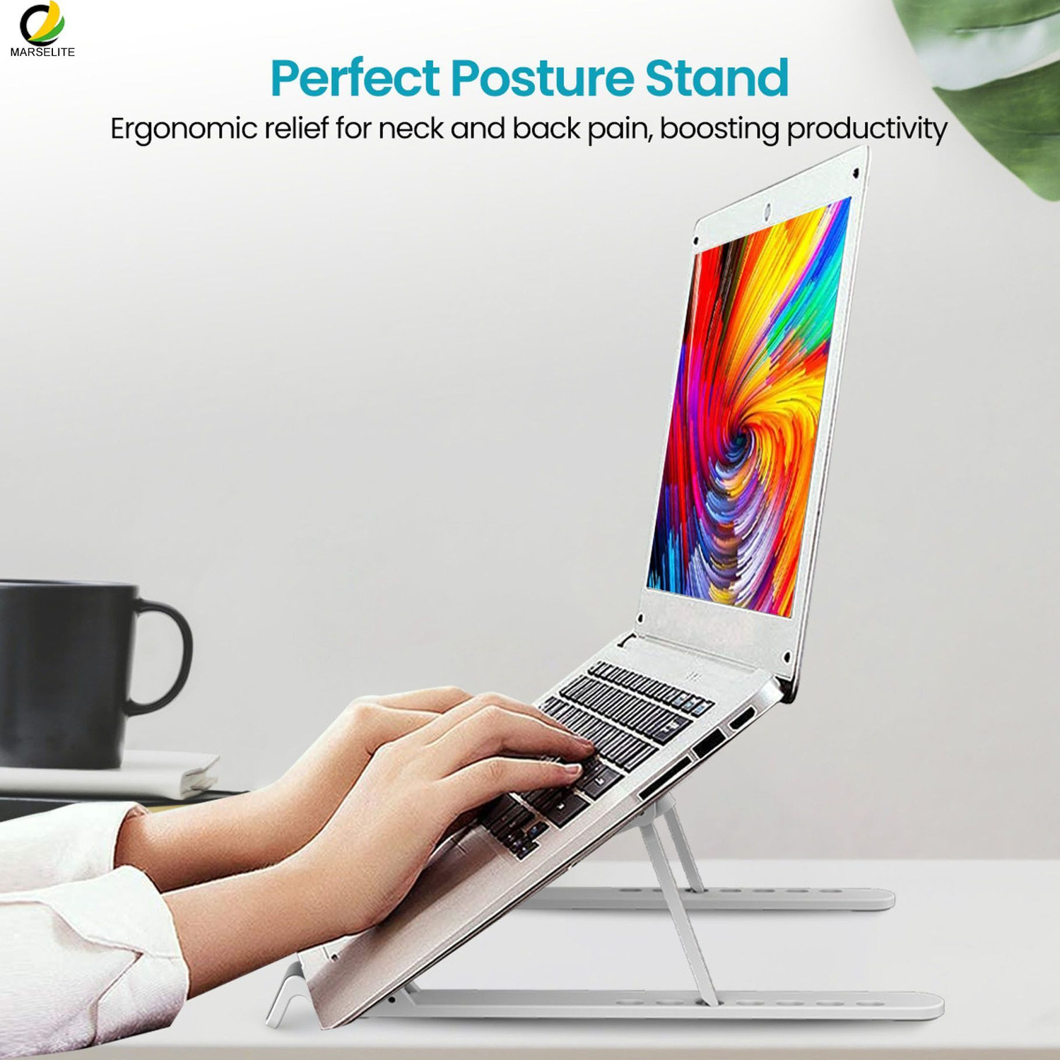 Image of vnz Aluminium Laptop Stand Anti Slip Portable Foldable Laptop Stand | 7 Angles Adjustable Foldable Laptop Stand | Portable Laptop Stand Iron Rotatable Laptop Stand with Adjustable Height Compatible with Universal Laptops