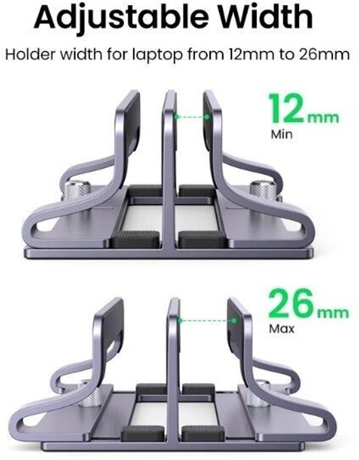 Image of Ugren Dual Slot Vertical Laptop Stand Holder Laptop ToolFree Adjustable Aluminum Stand Aluminium Desk Stand Laptop Stand Compatible with Universal Laptops