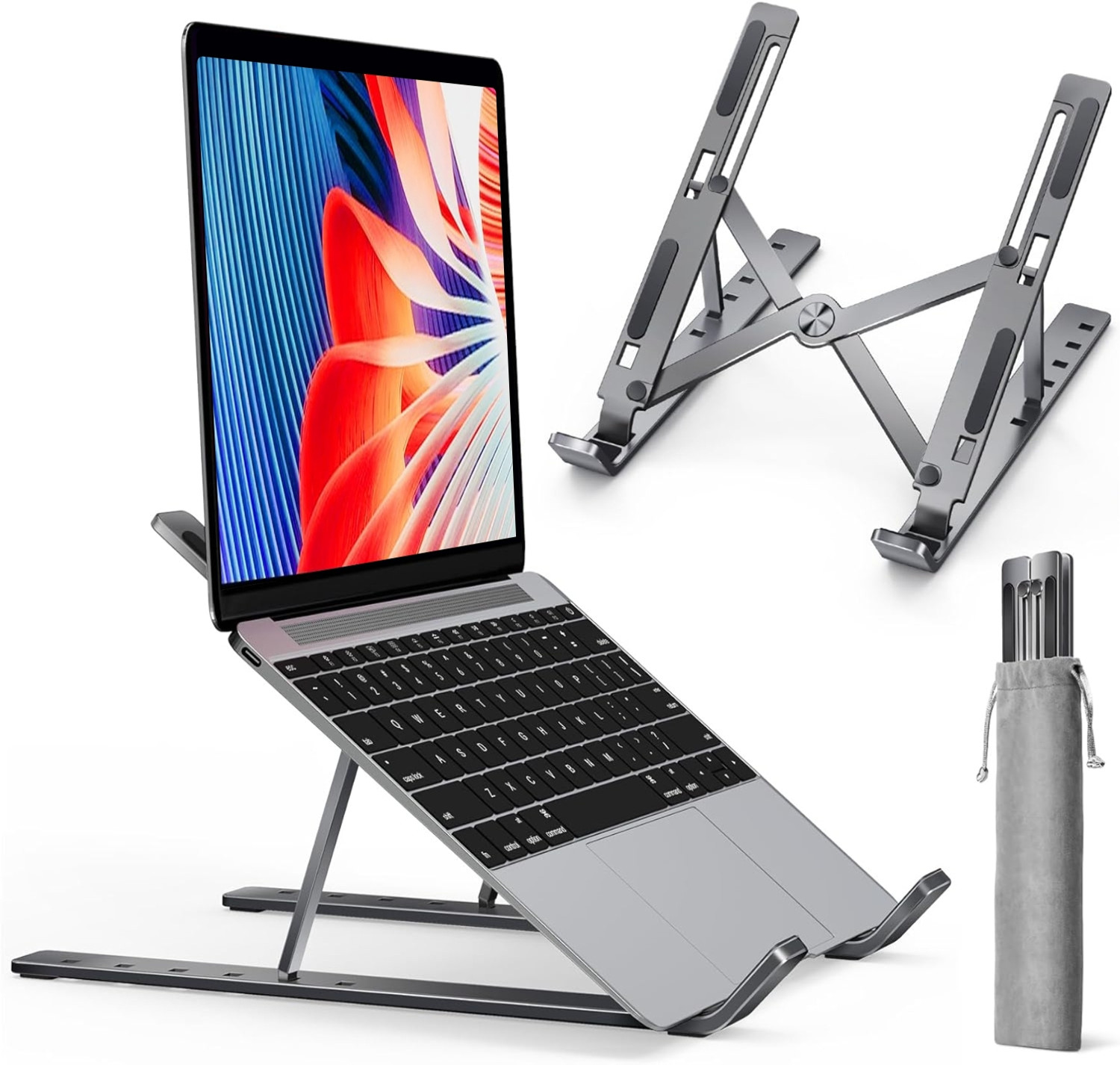 Image of Dyazo Plus 6 Angles Laptop Stand Holder Ergonomic Foldable and Portable Tabletop Aluminium Desk Stand Laptop Stand with Adjustable Height Compatible with Universal Laptops