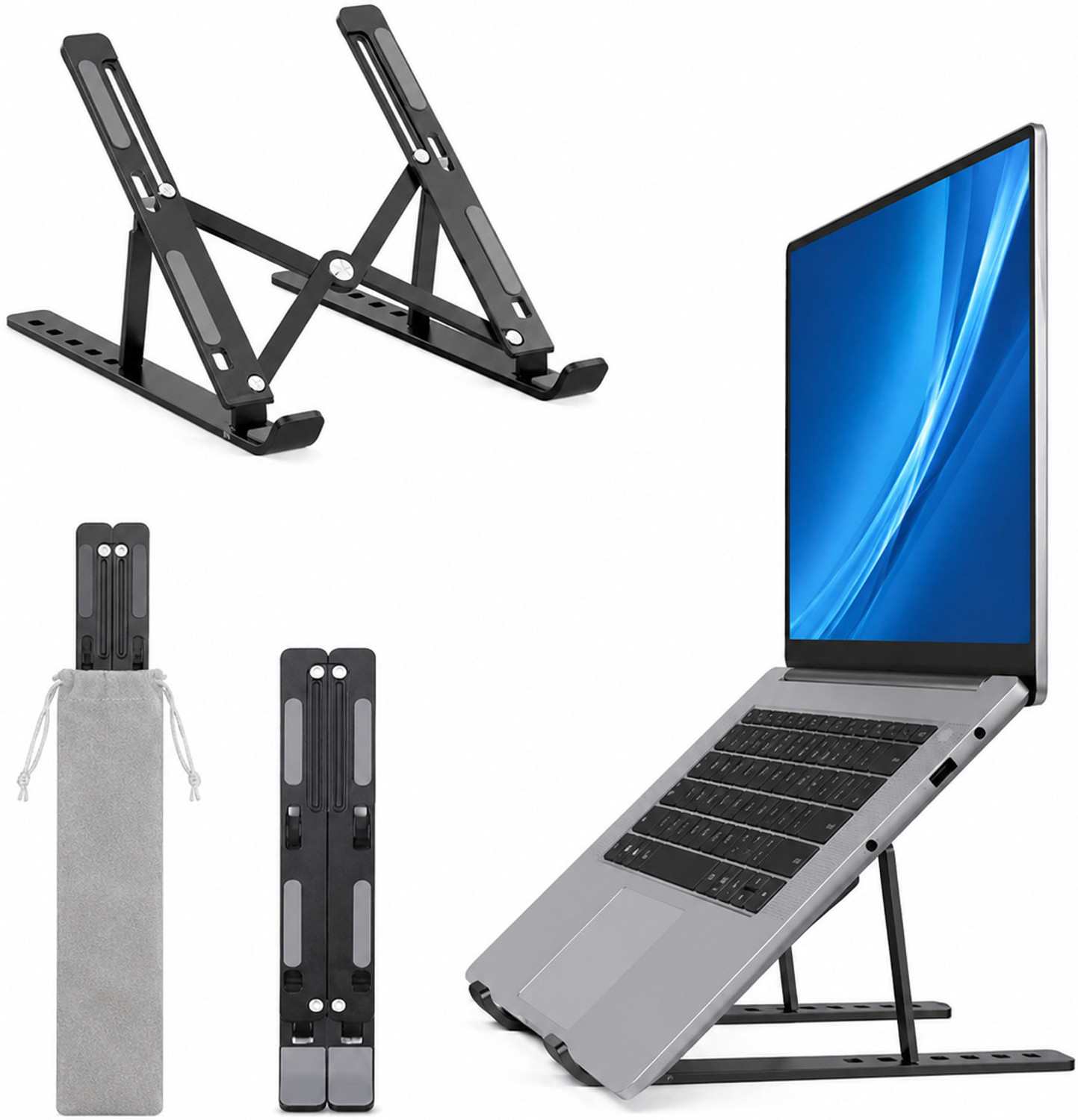 Image of Cipto Folding Height Adjustable Aluminium Foldable Portable Desktop Holder Riser Aluminium Rotatable Laptop Stand with Adjustable Height Compatible with Universal Laptops