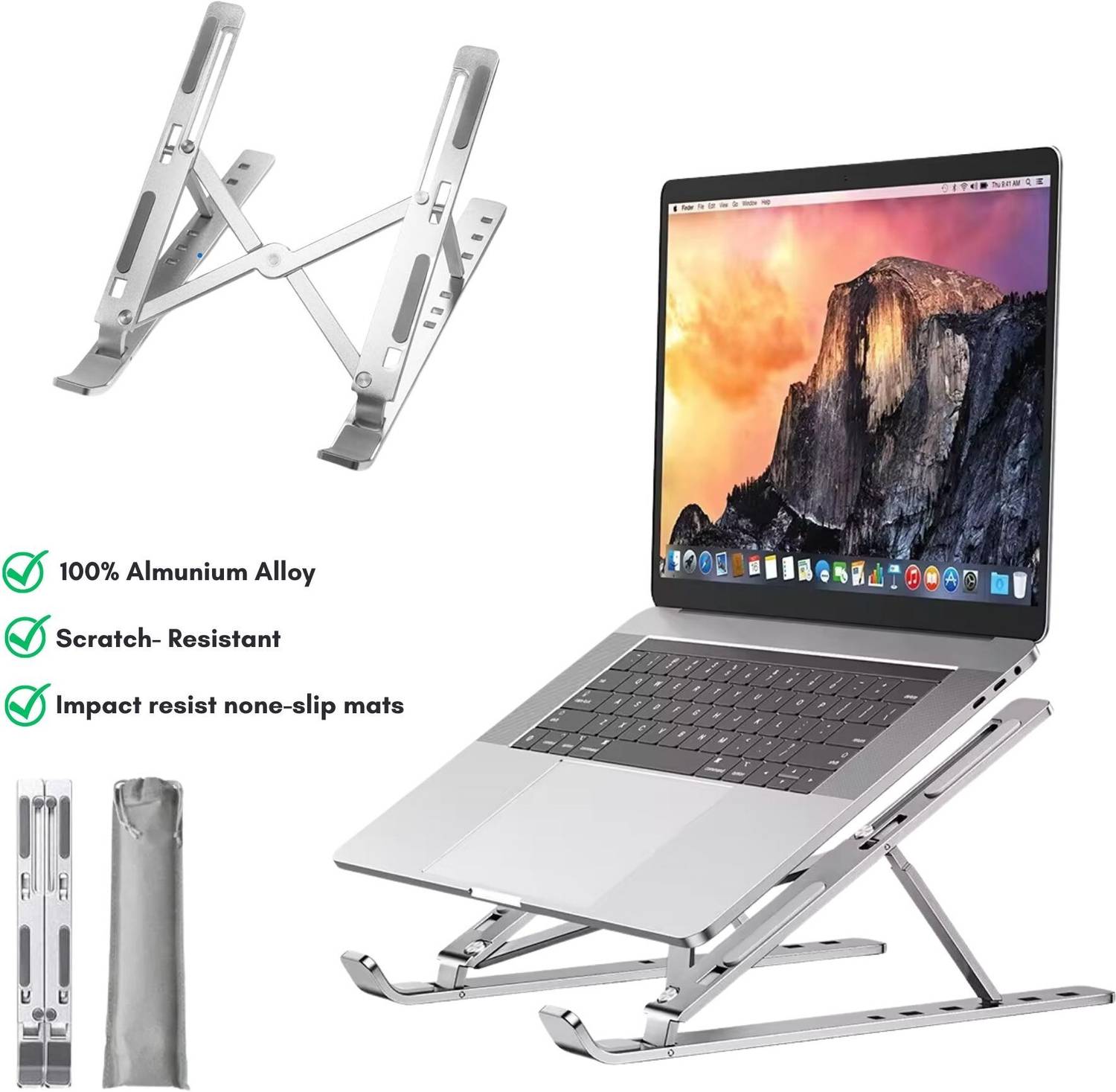ABlue Clipper Laptop Holder Aluminium Adjustable Home Office Aluminium Laptop Stand with Adjustable Height Compatible with Universal Laptops