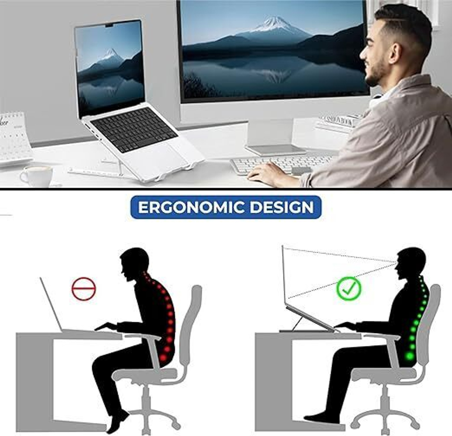 Image of NUCLETRIC Aluminum 6 Adjustable Foldable Portable Laptop Stand Desktop Tablet Stand Aluminium Desk Stand Laptop Stand with Adjustable Height Compatible with Universal Laptops
