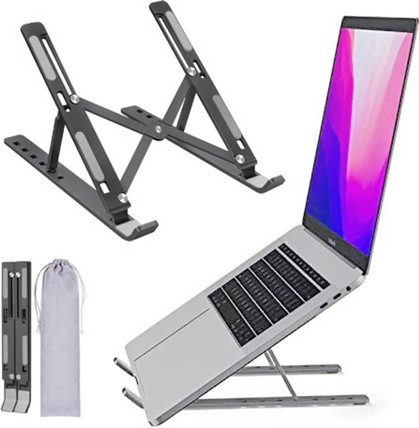 Vishanrahul Aluminum Tabletop Laptop Stand Ergonomic Foldable Portable Laptop Stand Holder Stainless Steel Laptop Stand with Adjustable Height Compatible with Universal Laptops