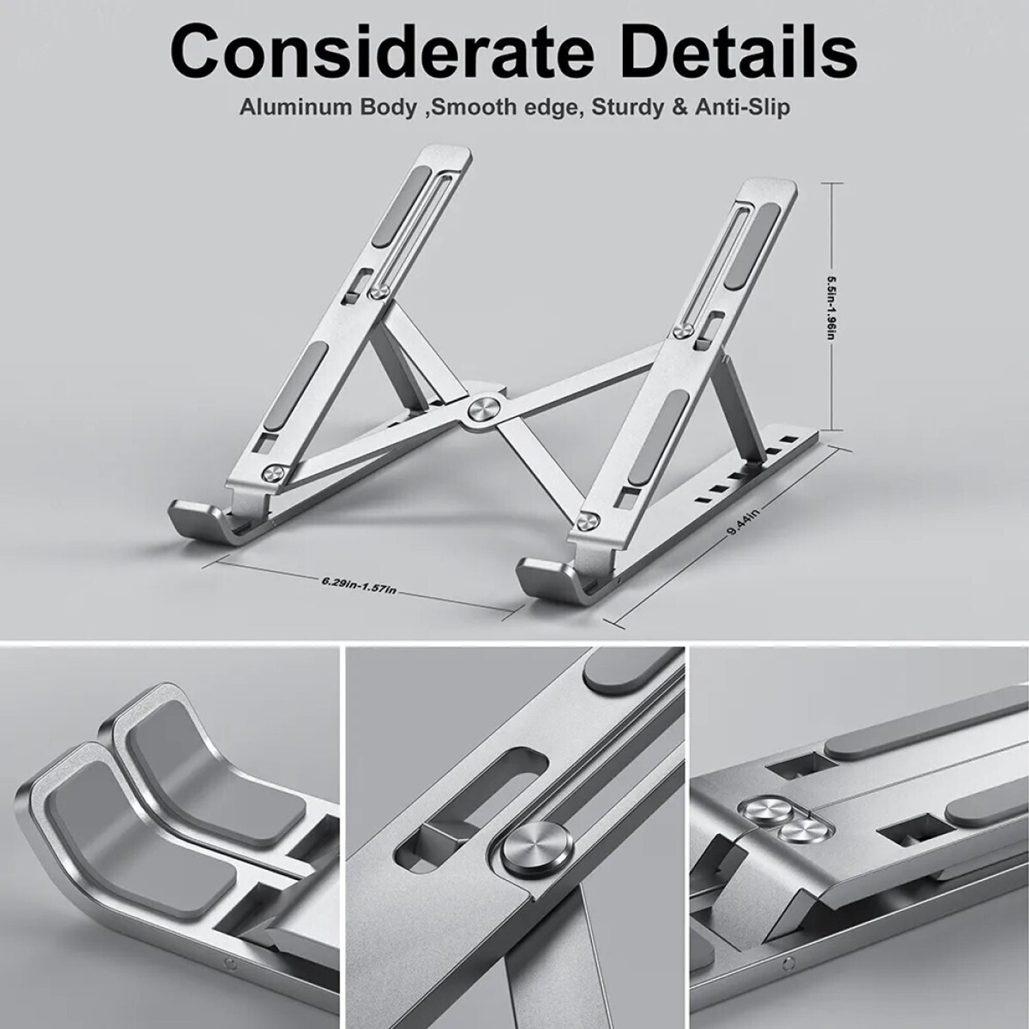 Image of Frodiox Aluminum 6 Adjustable Foldable Portable Laptop Stand Desktop Tablet Stand FR21 Aluminium Laptop Stand with Adjustable Height Compatible with Universal Laptops