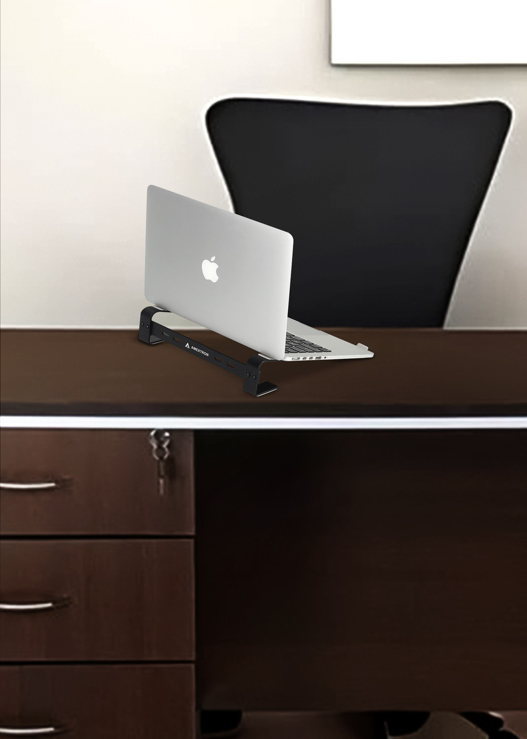 Image of AMEXTRON Aluminium Portable Laptop Stand with Height Adjustable & Foldable Stand for MacBook, HP, Dell, & all Other device Iron Laptop Stand Compatible with 26 - 35 cm Laptops