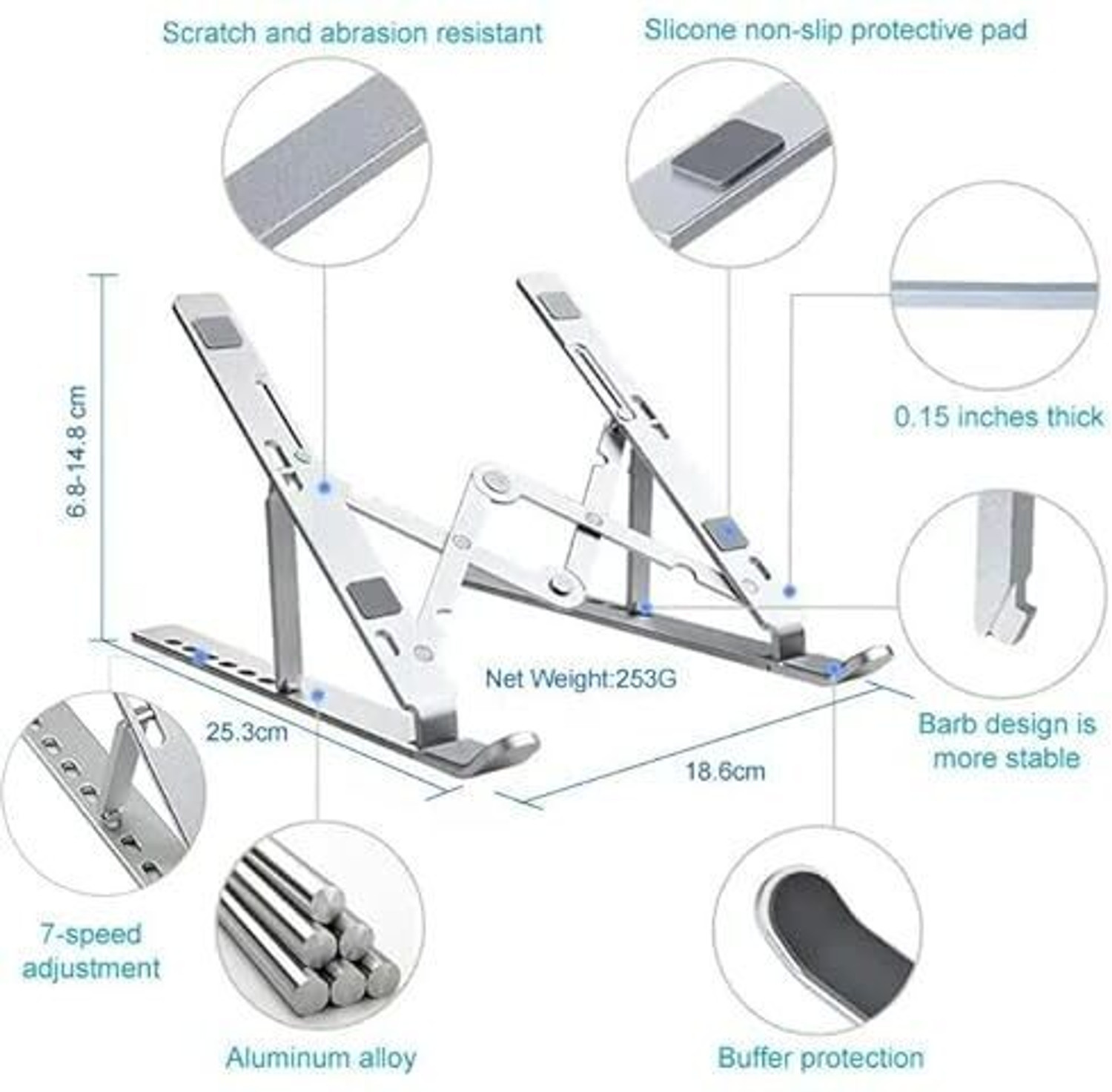 Image of NUCLETRIC Aluminum 6 Adjustable Foldable Portable Laptop Stand Desktop Tablet Stand Aluminium Desk Stand Laptop Stand with Adjustable Height Compatible with Universal Laptops