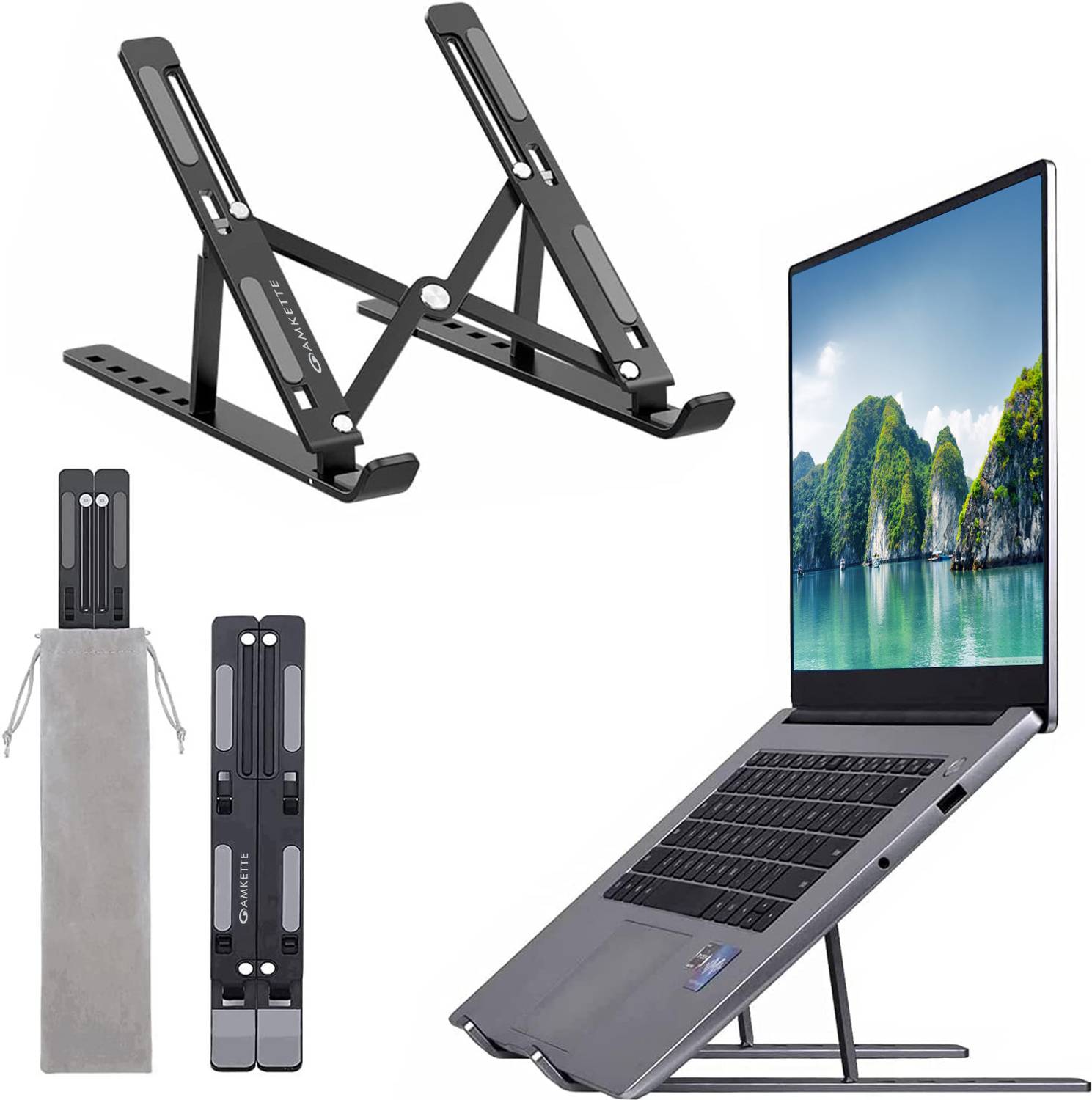 AMKETTE Ergo Fold X Aluminium Alloy Portable 15.6 inches Aluminium Laptop Stand with Adjustable Height Compatible with Universal Laptops