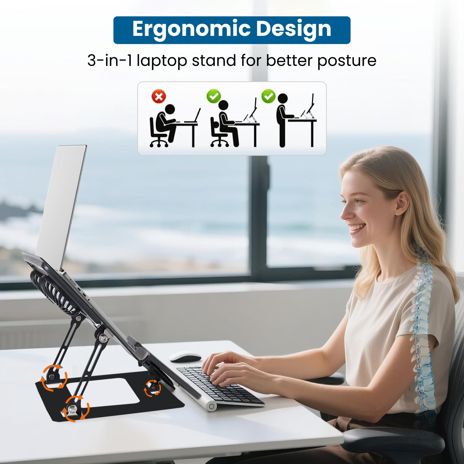 Image of Dyazo Plus 2-in-1 Laptop & Mobile Stand with Dual Cooling Fan Ventilated Silent Design DZ9696 Carbon Steel Laptop Stand with Adjustable Height Compatible with Universal Laptops