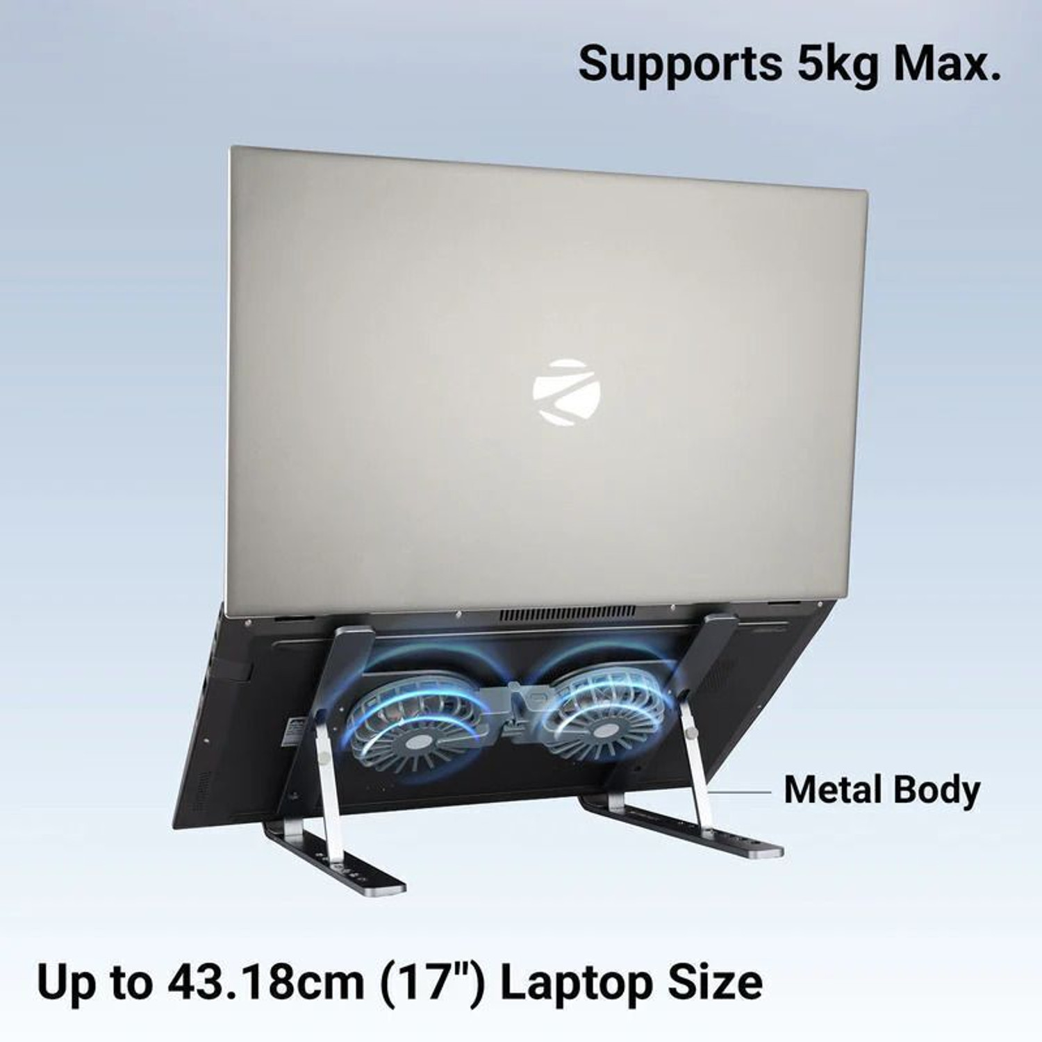 Image of ZEBRONICS ZEB-NS6000 Laptop Stand Steel Desk Stand Laptop Stand with Adjustable Height with Speed Controller and 7 Adjustable Levels - Compatible with 40 - 44cm Laptops