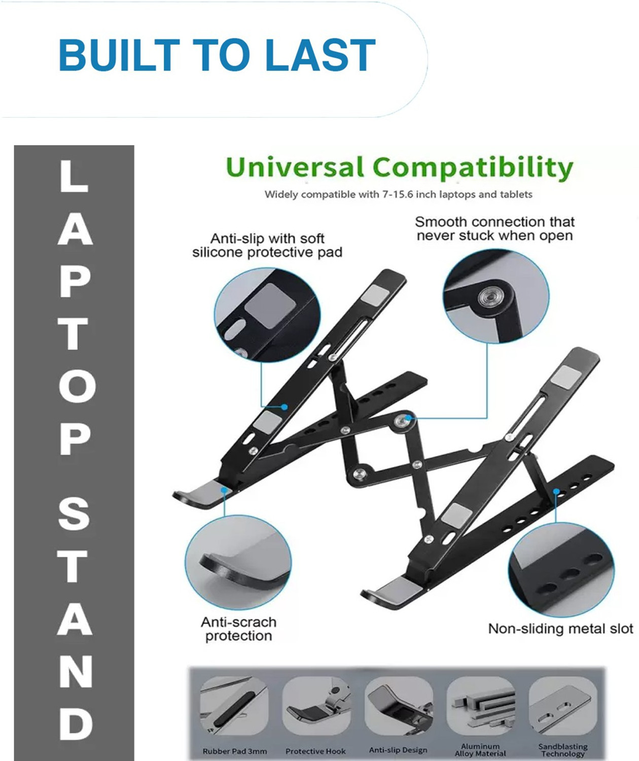 Image of Flipkart SmartBuy Laptop Stand 7 Angles Adjustable Aluminum Portable Desktop Holder Aluminium Desk Stand Laptop Stand with Adjustable Height Compatible with Universal Laptops