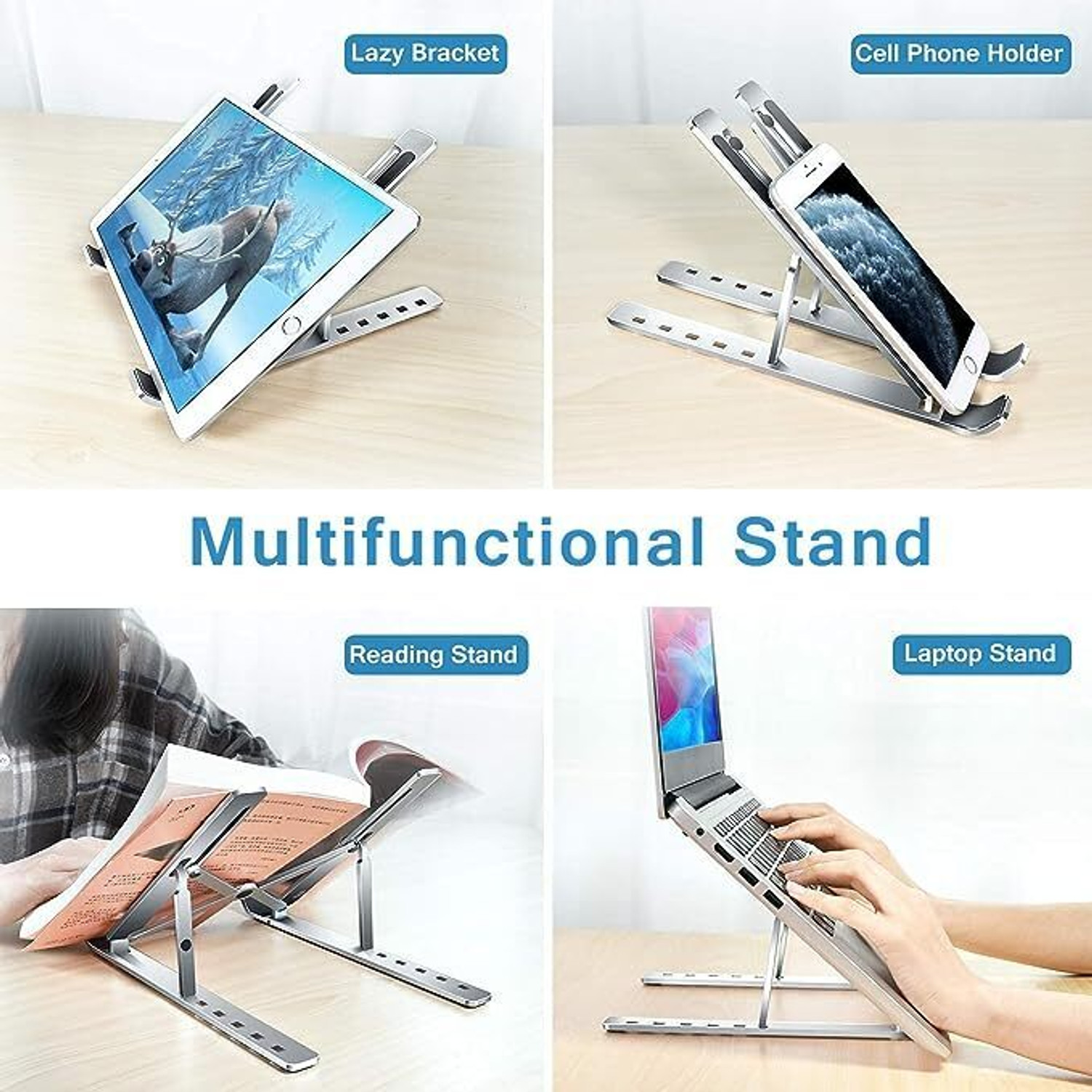 Image of NUCLETRIC Aluminum 6 Adjustable Foldable Portable Laptop Stand Desktop Tablet Stand Aluminium Desk Stand Laptop Stand with Adjustable Height Compatible with Universal Laptops