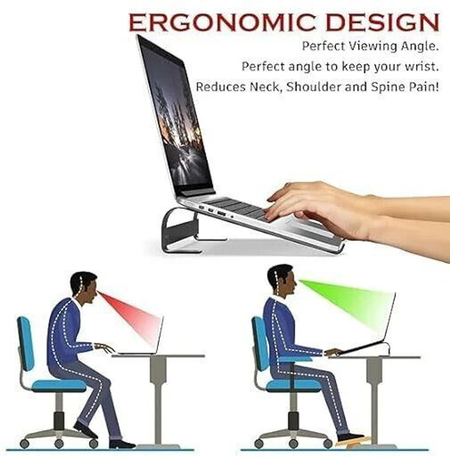 Image of AMEXTRON Laptop Stand Ventilated Lapdesk holder Compatible with Tablets and Laptops Laptop Stand, Er Aluminum Computer Stand, Laptop Riser(upto 15.6 inch) Aluminium Laptop Stand Compatible with 36 - 39cm Laptops