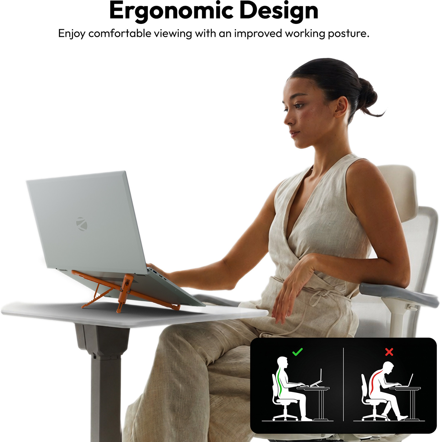Image of ZEBRONICS ZEB-NS2500 (Orange) ZEB-NS2500 (Orange) Silicone, Plastic Laptop Stand with Adjustable Height Compatible with 26 - 35 cm, 36 - 39cm, 40 - 44cm Laptops