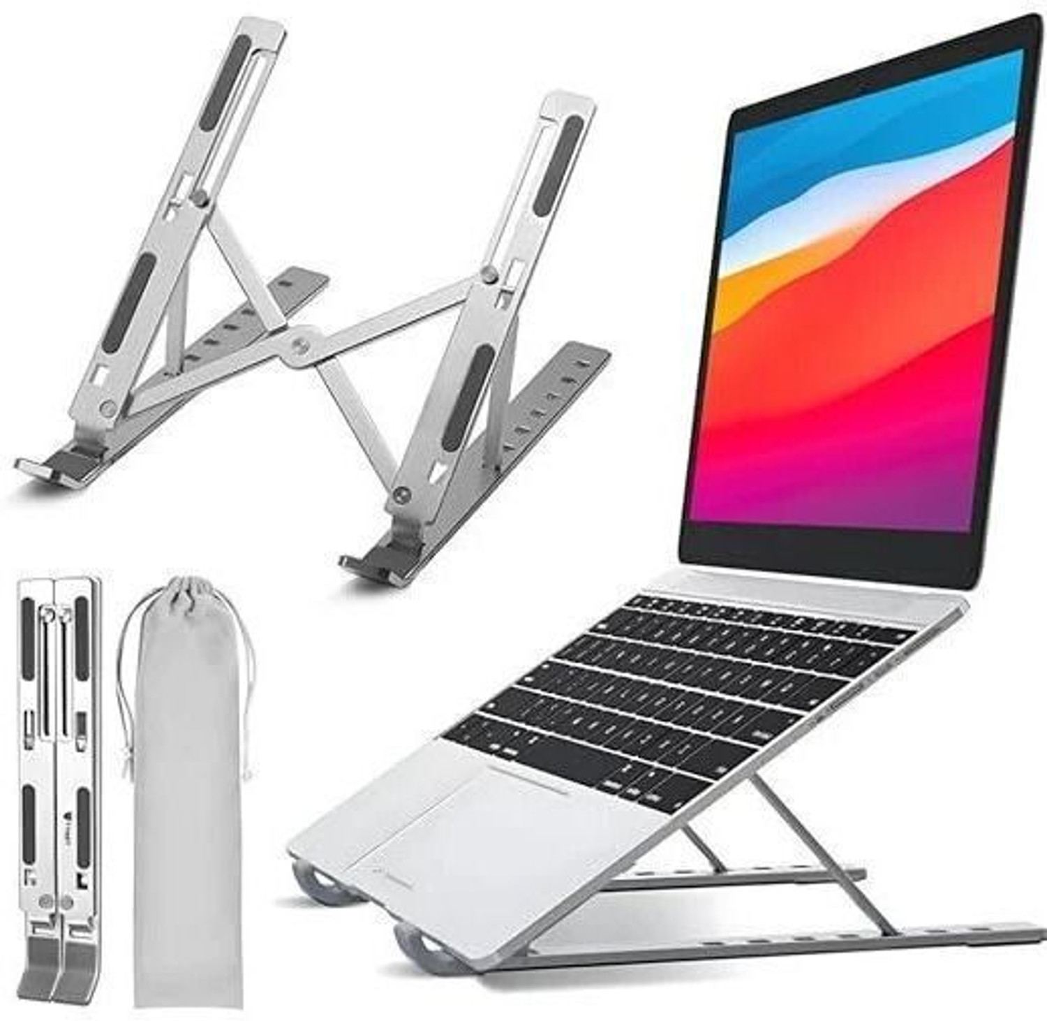 Image of MustGrab Aluminium Laptop Stand Anti Slip Portable Foldable Ergonomic Aluminium Rotatable Laptop Stand with Adjustable Height Compatible with Universal Laptops