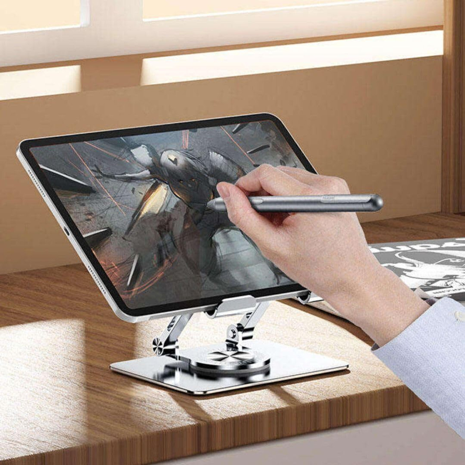 Image of TXOR MAZ-X40, Portable Heavy Duty 360 Degree Rotatable Stand Black Color for Tablets & Phones Carbon Steel Rotatable Laptop Stand with Adjustable Height Compatible with Universal Laptops