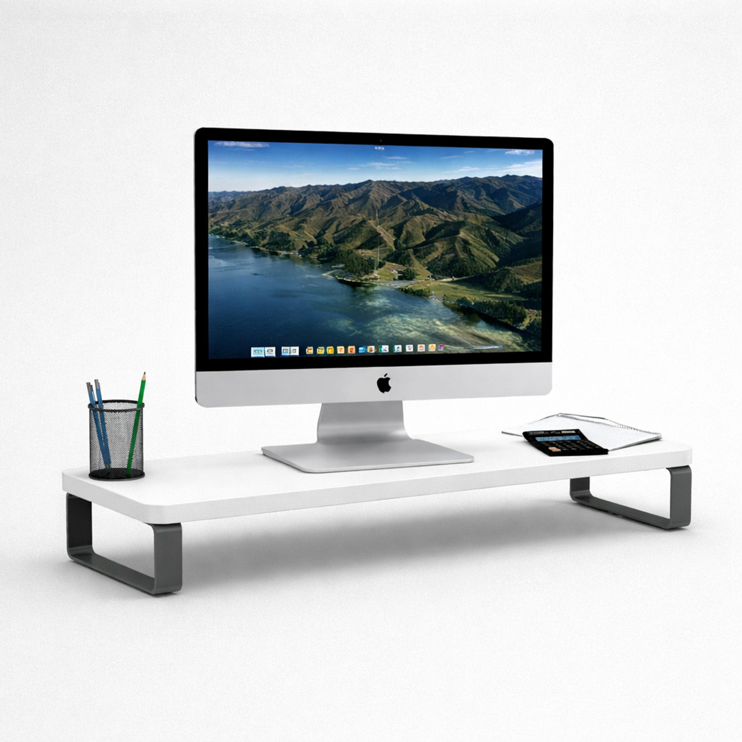 Image of OIKIA DECOR Wooden Monitor Stand Riser - MDF & Metal Desktop PC Stand with Non-Slip Shelf Wooden Monitor Stand Riser - MDF & Metal Desktop PC Stand with Non-Slip Shelf Wooden, Iron Laptop Stand Compatible with 40 - 44cm Laptops