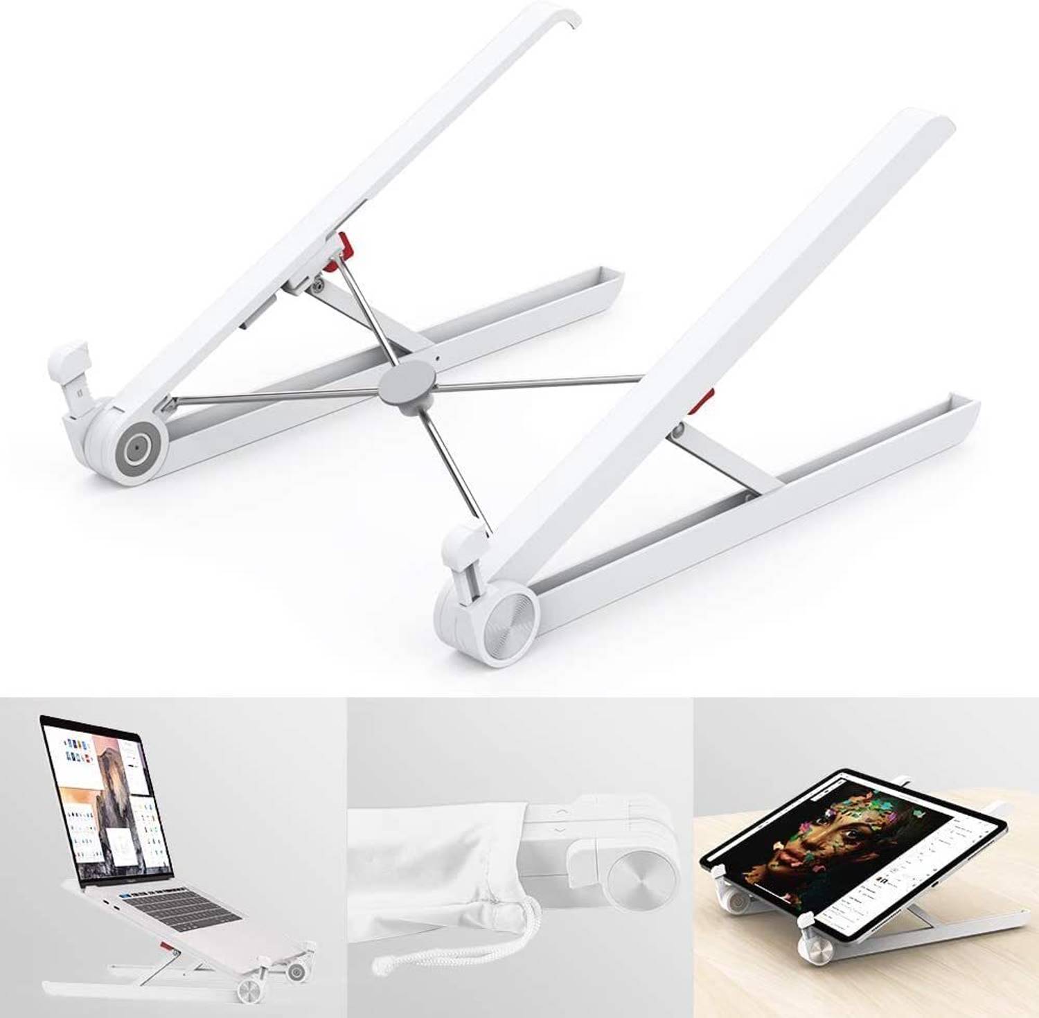 RINMAY Adjustable and foldable laptop stand made from sturdy, lightweight material Adjustable and foldable laptop stand Stainless Steel, Plastic Laptop Stand with Adjustable Height Compatible with 26 - 35 cm Laptops