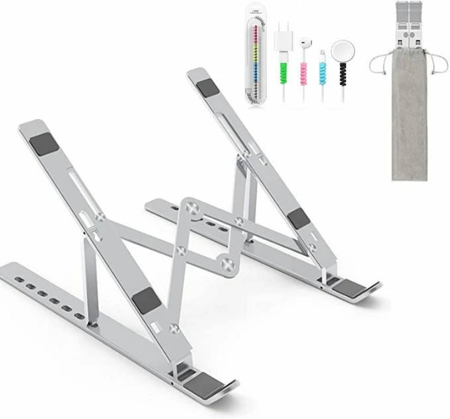 Raptor Laptop Stand Aluminum For Desk With Cable Protector , Laptop Table Stand, Compatible , Foldable, Ergonomic, Tablet Stand Laptop Stand, Mobile Stand Aluminium Rotatable Laptop Stand with Adjustable Height Compatible with Universal Laptops